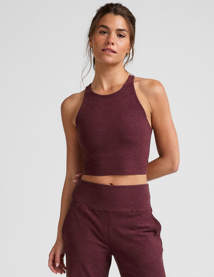 Spacedye Refocus Cropped Tank: High-Neck Racerback, Built-in Bra, Ultimate Comfort