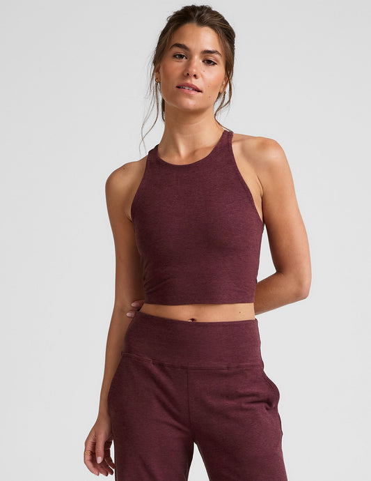 Spacedye Refocus Cropped Tank: High-Neck Racerback, Built-in Bra, Ultimate Comfort