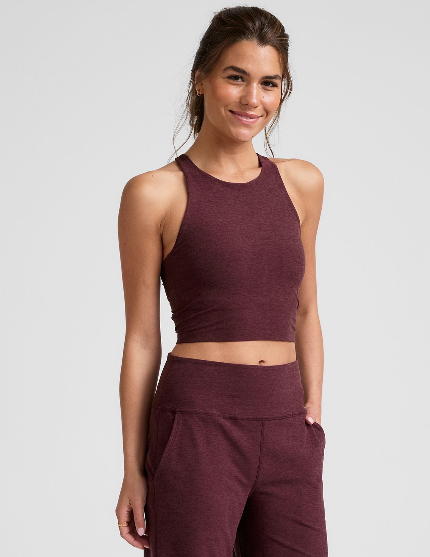 Spacedye Refocus Cropped Tank: High-Neck Racerback, Built-in Bra, Ultimate Comfort