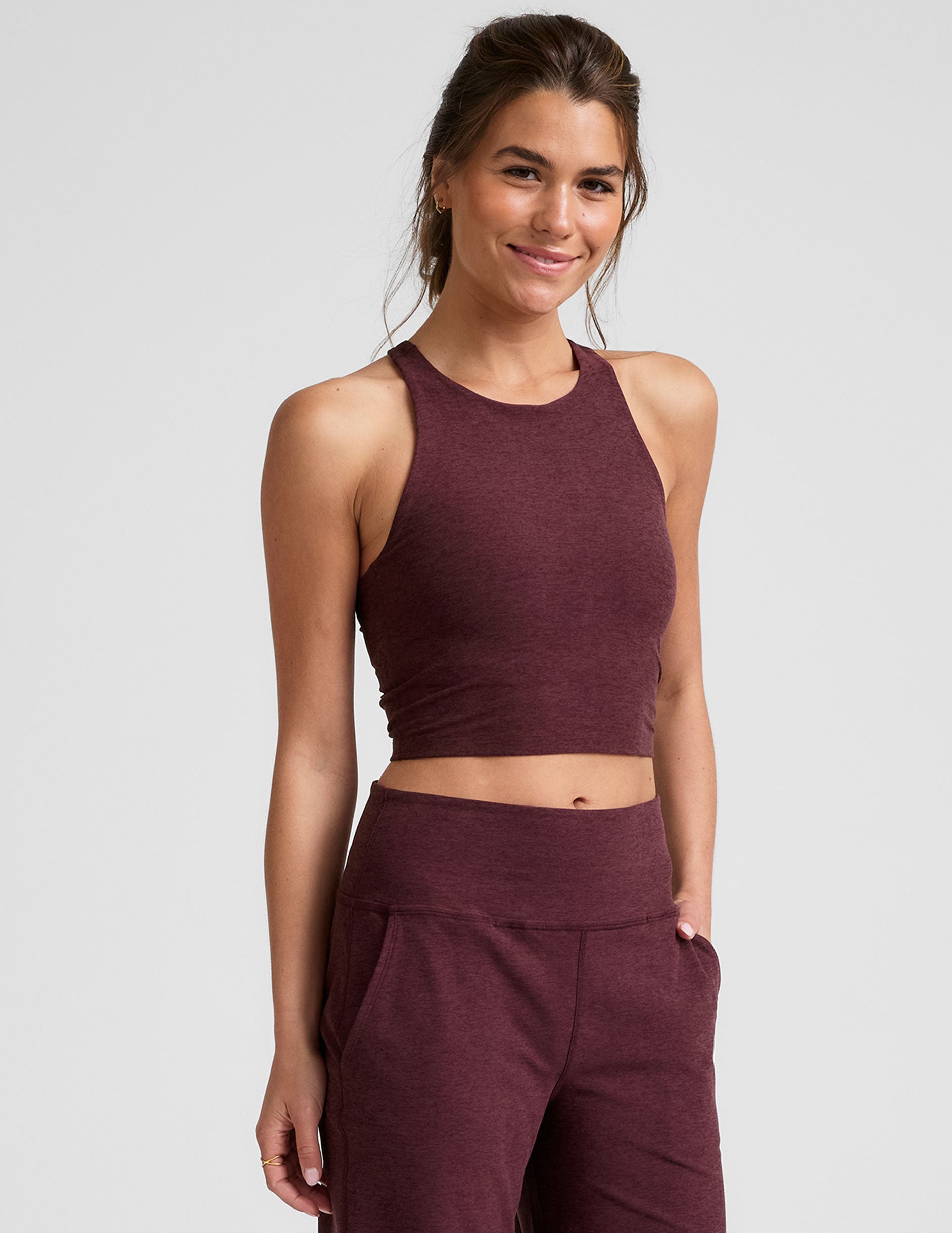 Spacedye Refocus Cropped Tank: High-Neck Racerback, Built-in Bra, Ultimate Comfort