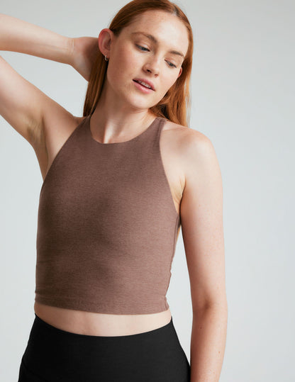 Spacedye Refocus High-Neck Cropped Tank: Sleek Racerback with Built-in Bra