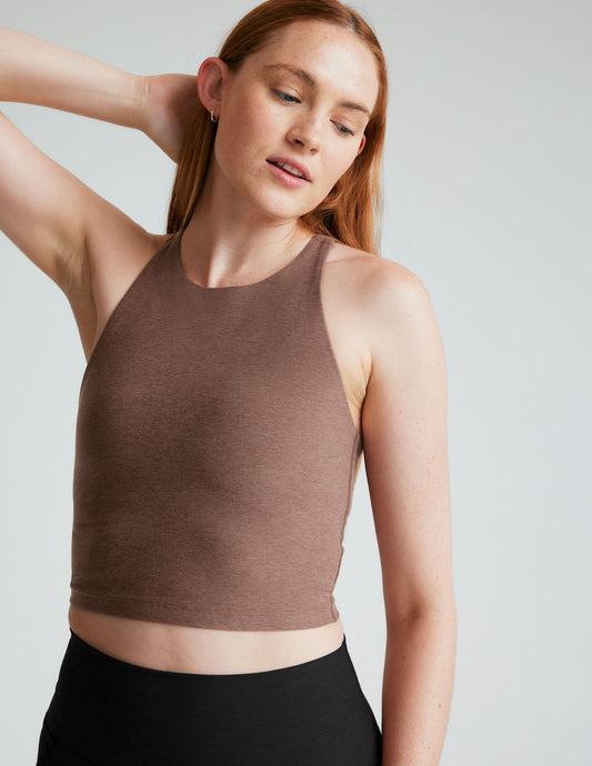 Spacedye Refocus High-Neck Cropped Tank: Sleek Racerback with Built-in Bra