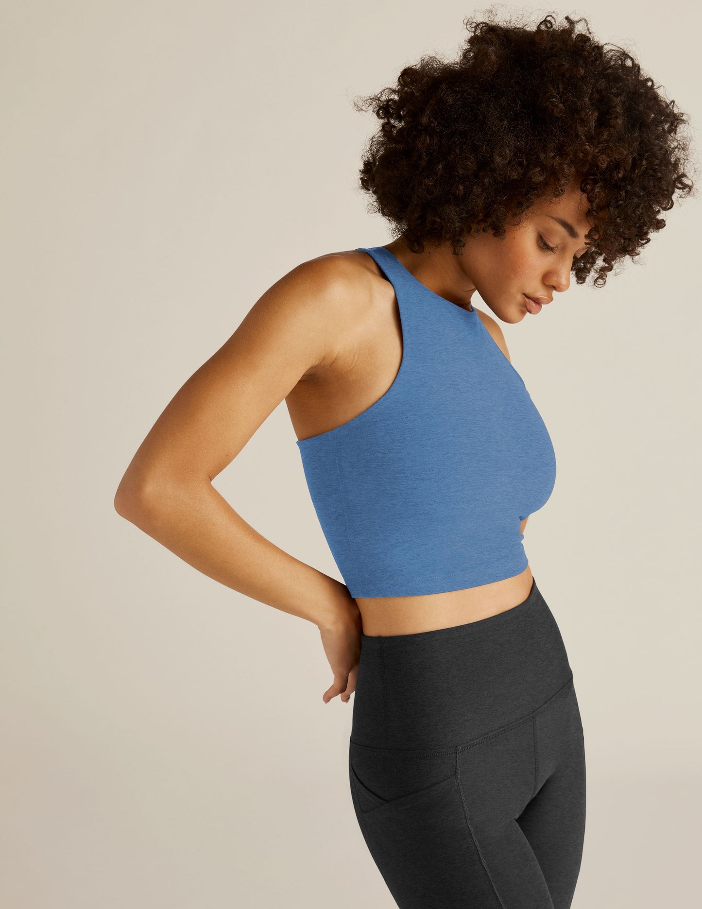 Beyond Yoga Spacedye Refocus High-Neck Racerback Cropped Tank with Built-in Bra