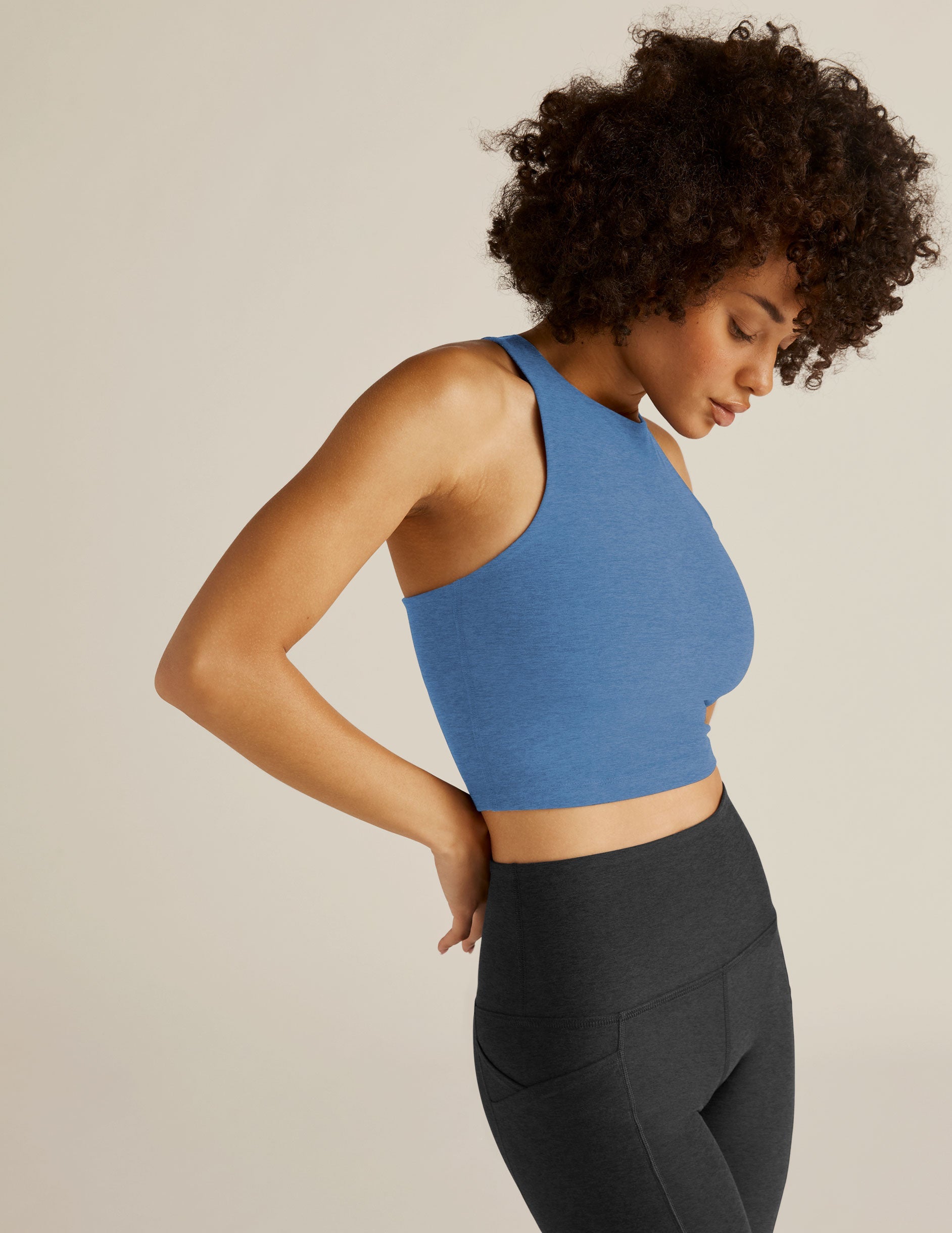 Beyond Yoga Spacedye Refocus High-Neck Racerback Cropped Tank with Built-in Bra