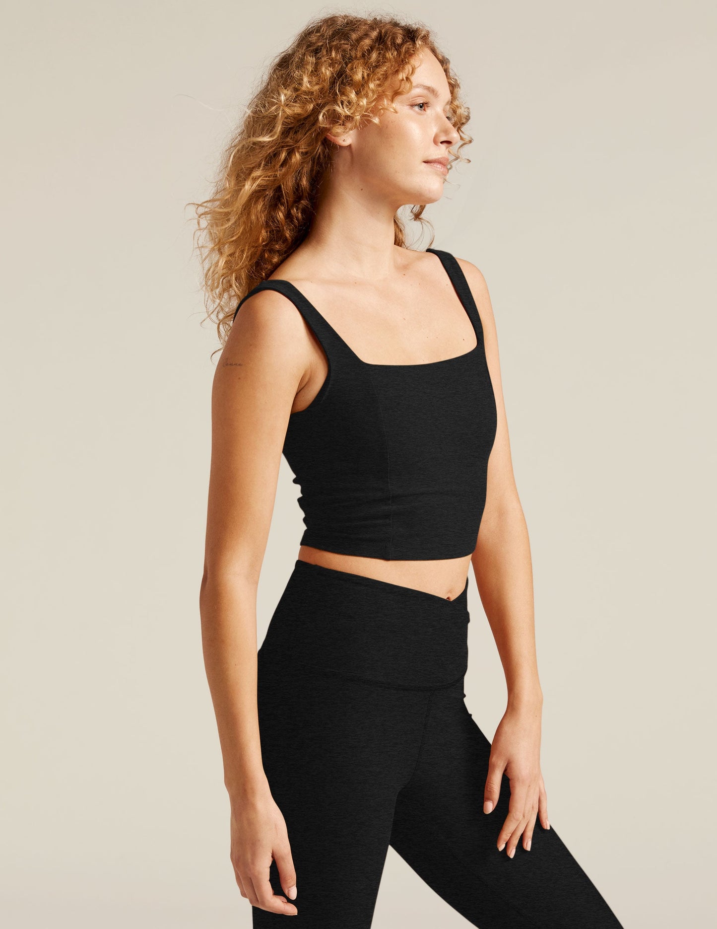 Soft Spacedye Impress Cropped Tank with Built-in Bra and Square Neck