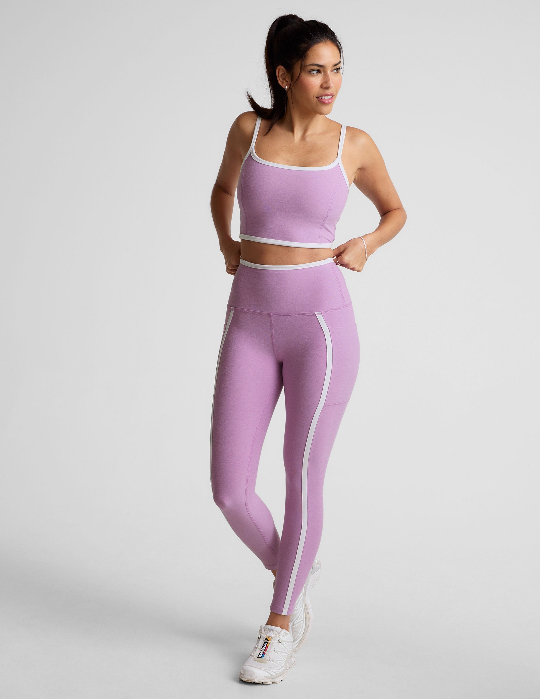 Spacedye High Cropped Tank with Contrast Trim, Princess Seams, Activewear Comfort