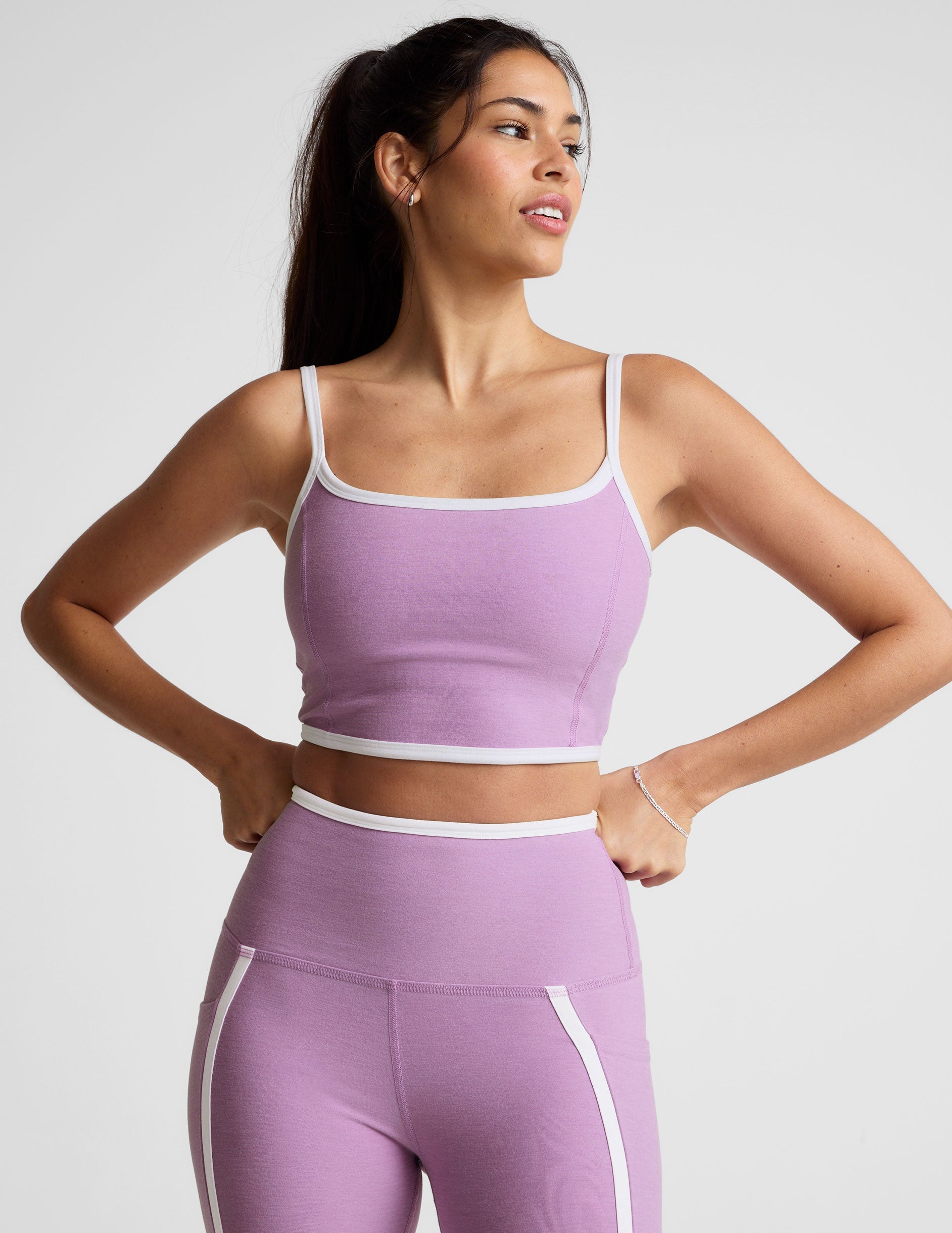 Spacedye High Cropped Tank with Contrast Trim, Princess Seams, Activewear Comfort
