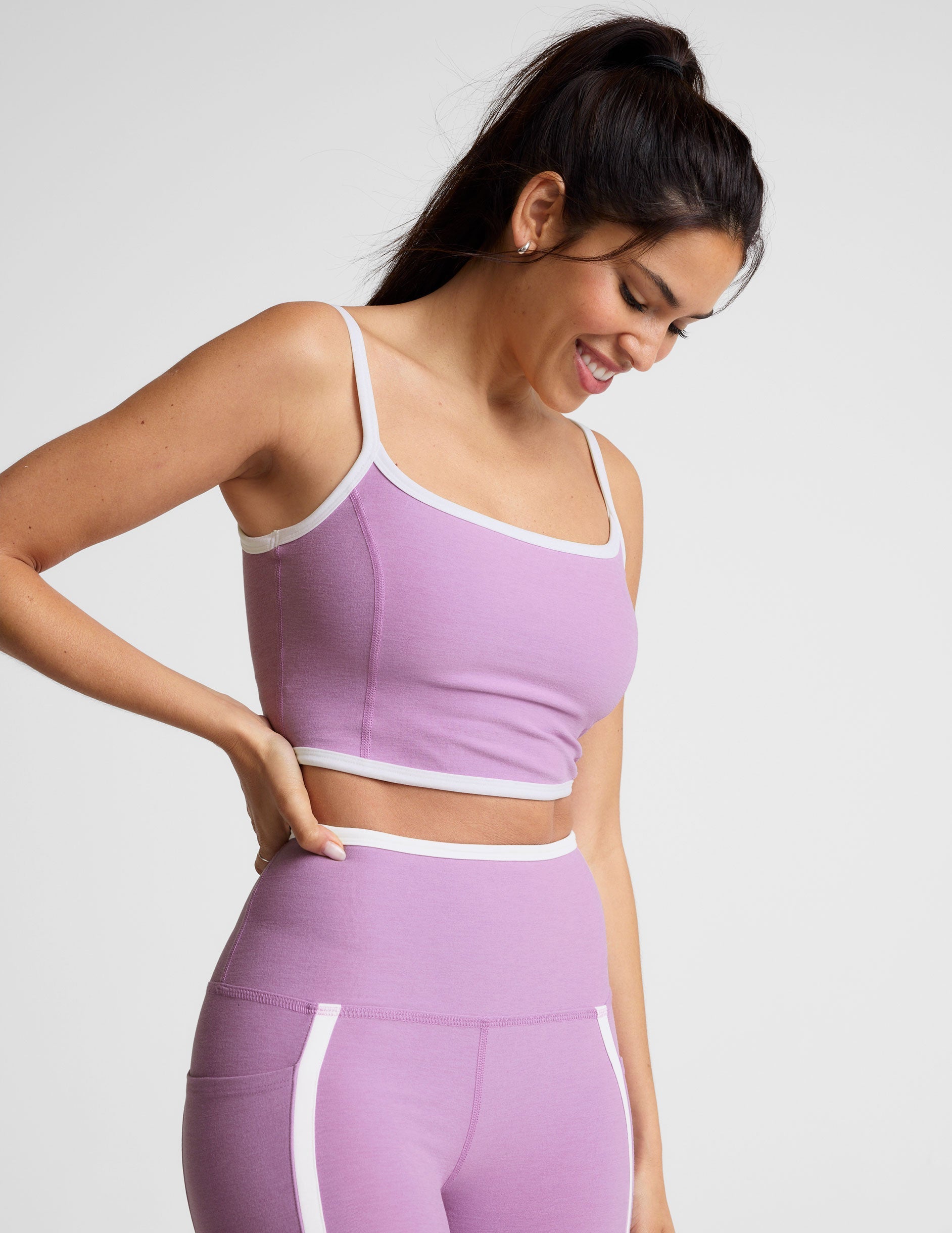 Spacedye High Cropped Tank with Contrast Trim, Princess Seams, Activewear Comfort