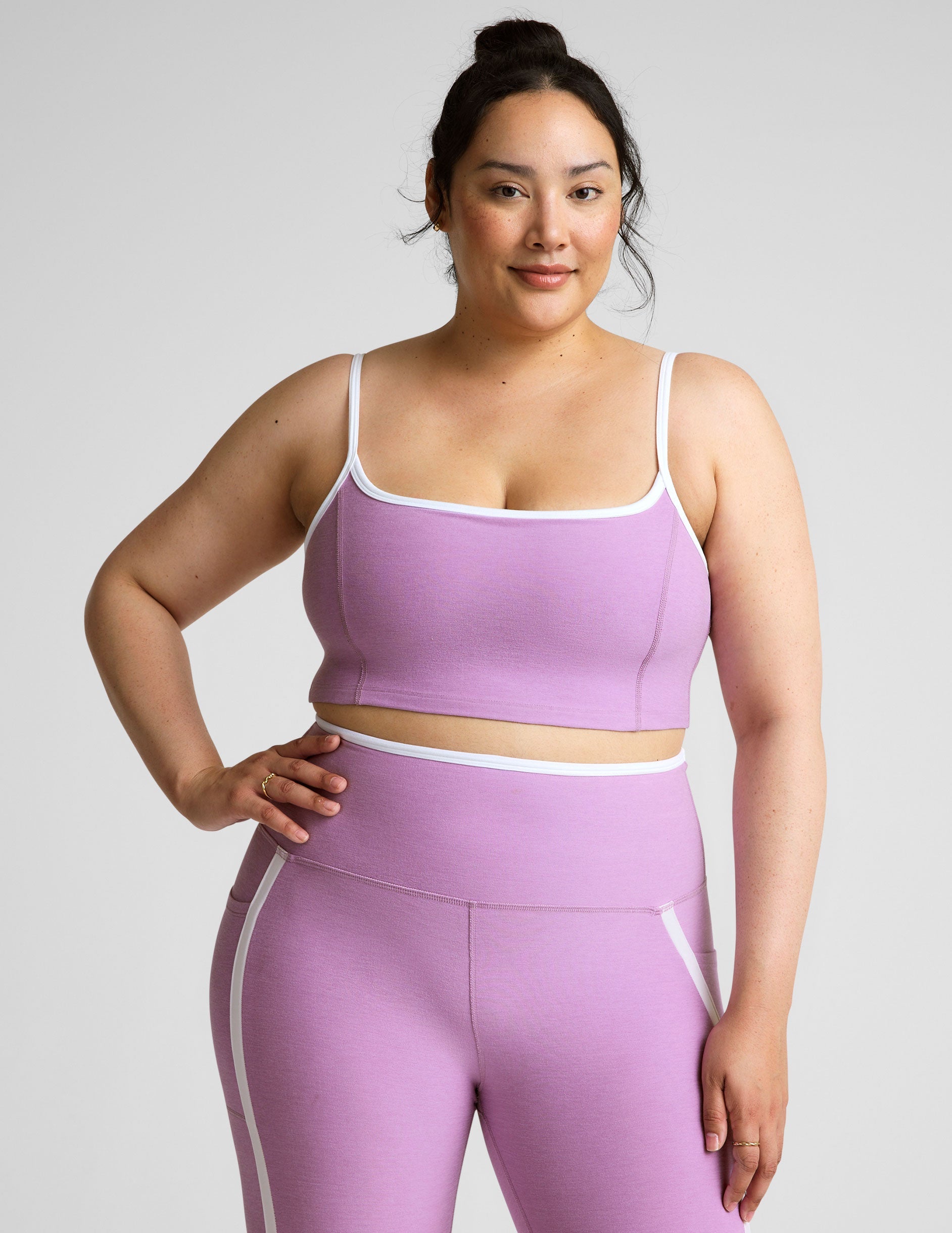 Spacedye High Cropped Tank with Contrast Trim, Princess Seams, Activewear Comfort