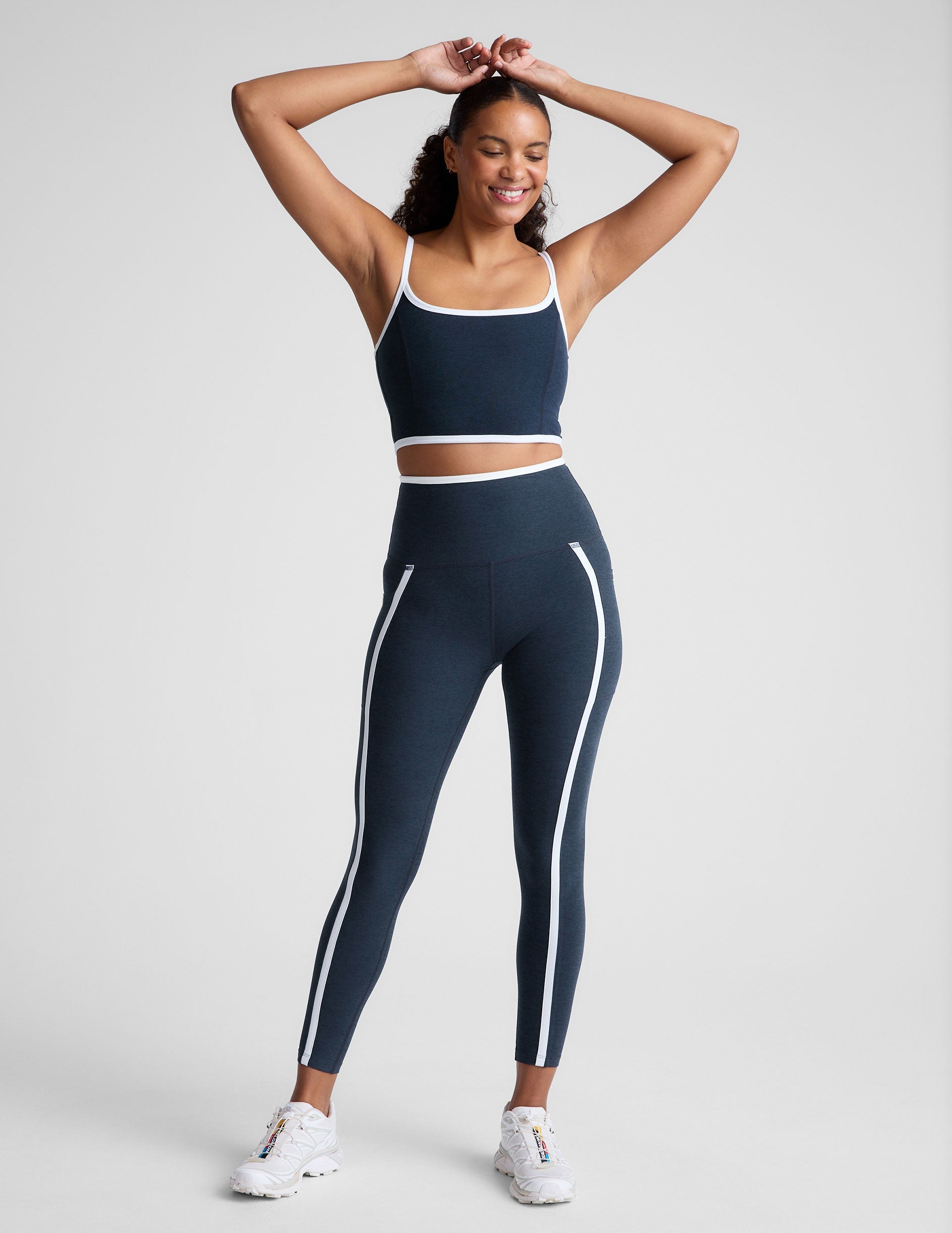 Spacedye Active Cropped Tank Top with Princess Seams and Contrast Trim