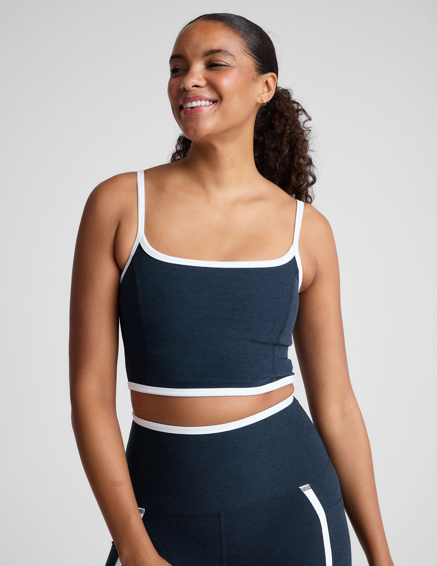 Spacedye Active Cropped Tank Top with Princess Seams and Contrast Trim