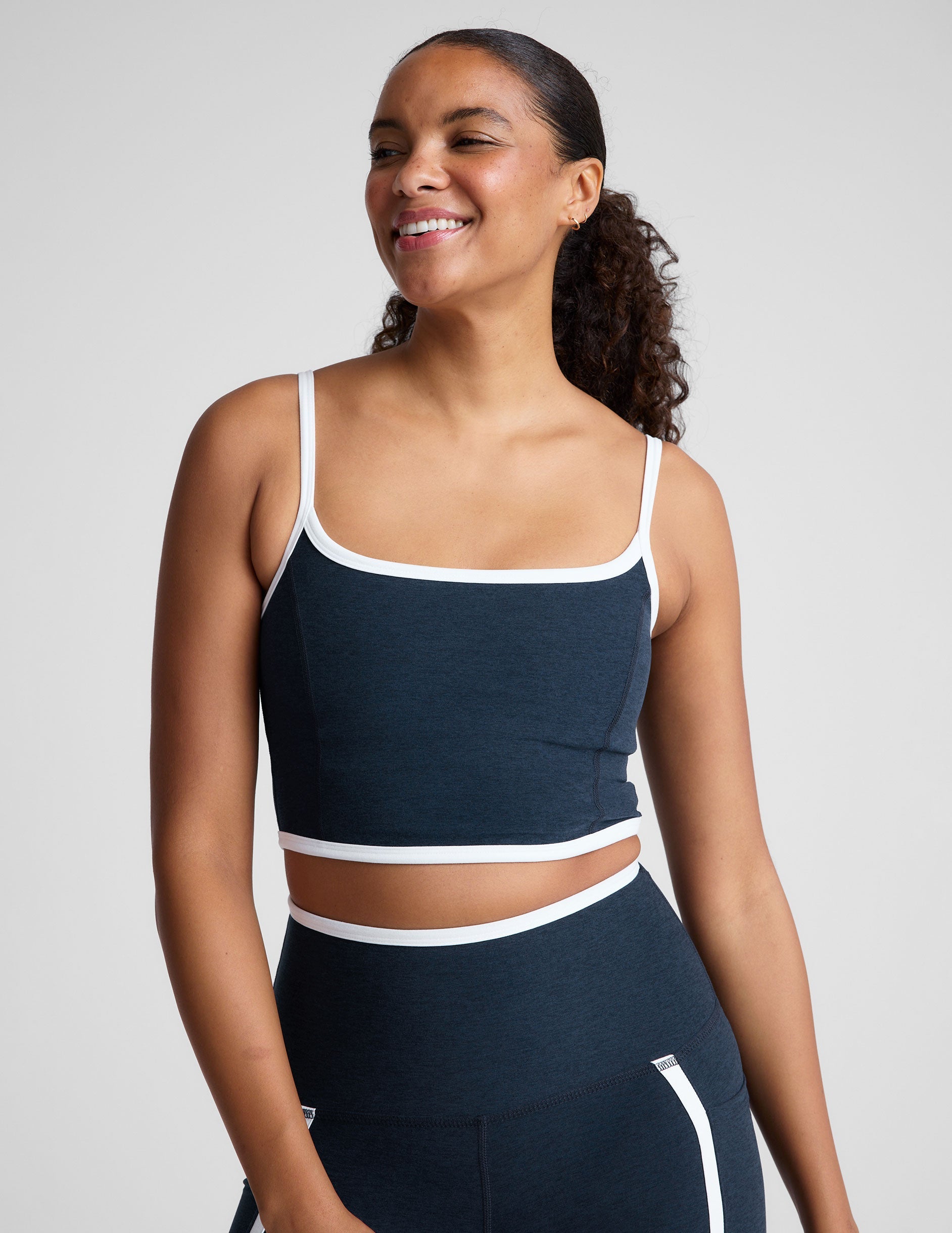 Spacedye Active Cropped Tank Top with Princess Seams and Contrast Trim