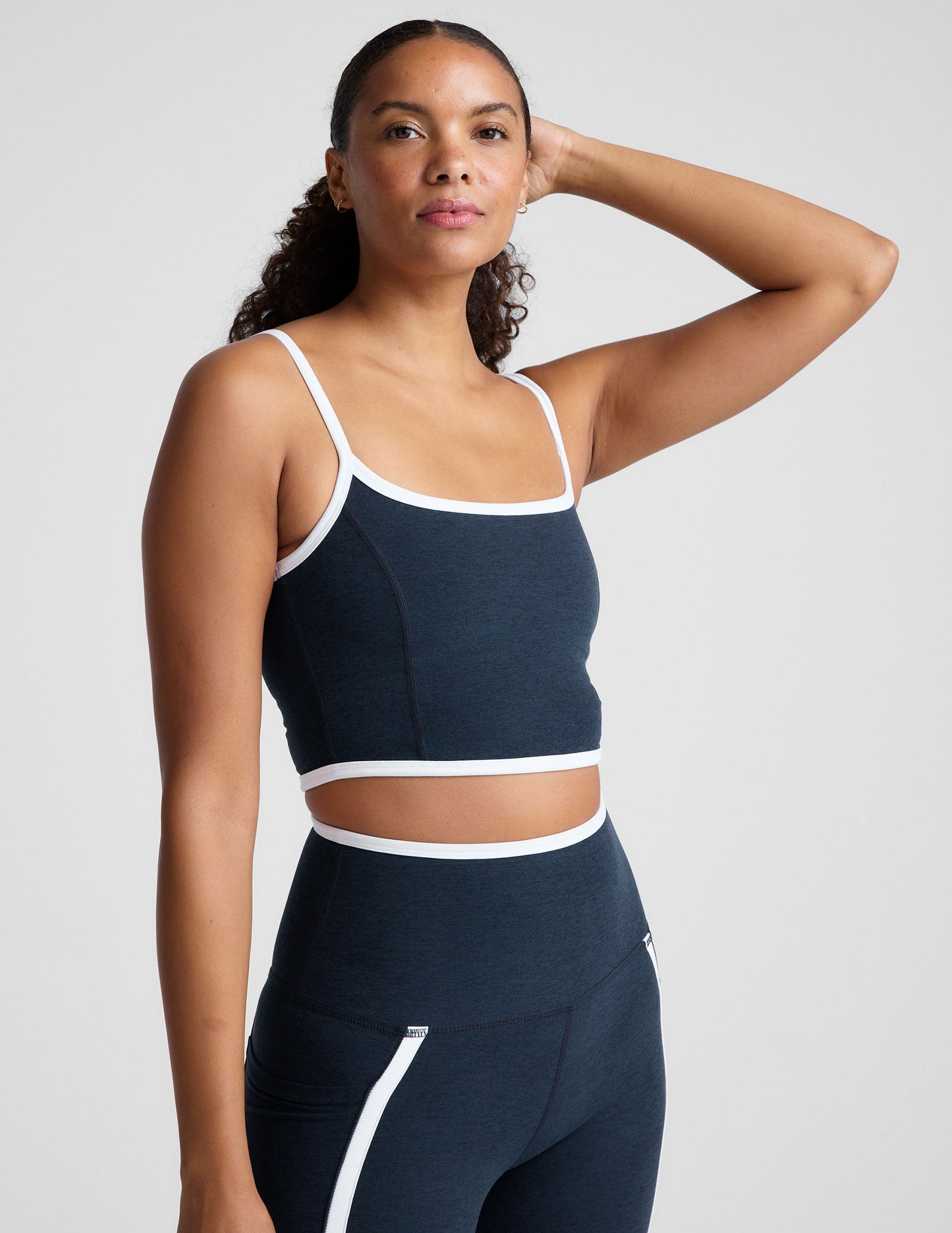 Spacedye Active Cropped Tank Top with Princess Seams and Contrast Trim