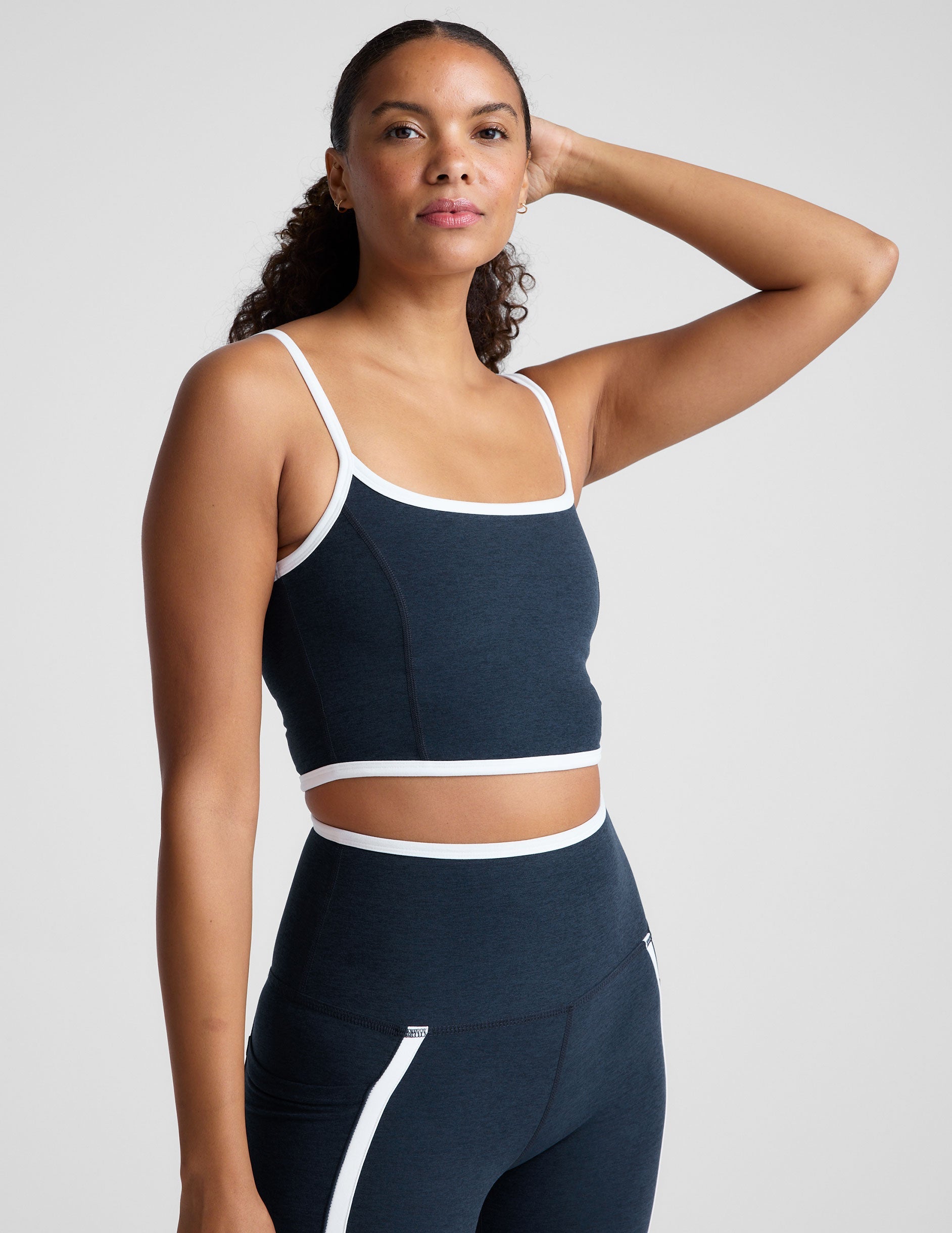 Spacedye Active Cropped Tank Top with Princess Seams and Contrast Trim