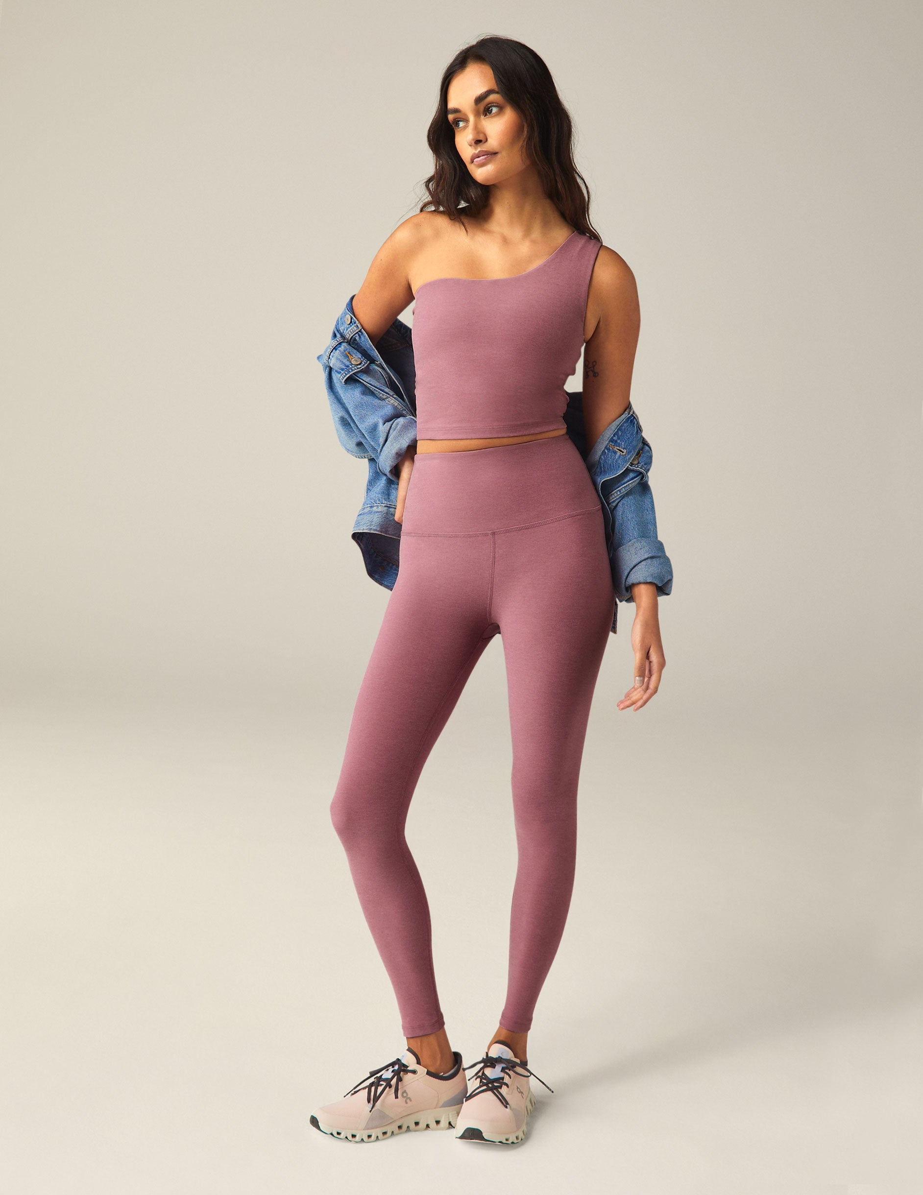 Beyond Yoga Spacedye Cropped One-Shoulder Tank with Built-in Bra