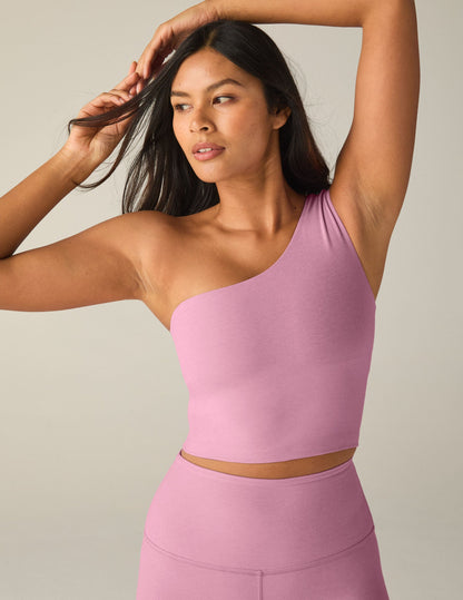Spacedye Bold One-Shoulder Cropped Tank Top: Built-in Bra, Medium Support