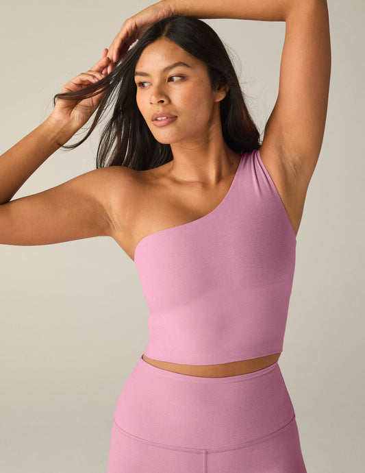 Spacedye Bold One-Shoulder Cropped Tank Top: Built-in Bra, Medium Support