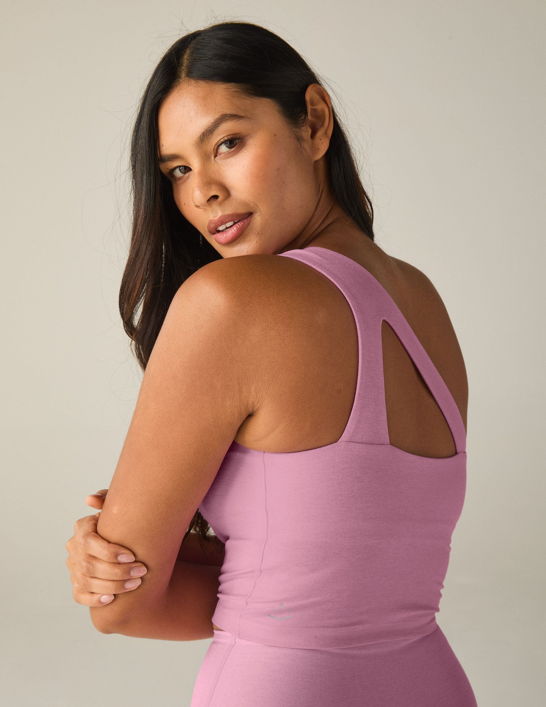 Spacedye Bold One-Shoulder Cropped Tank Top: Built-in Bra, Medium Support