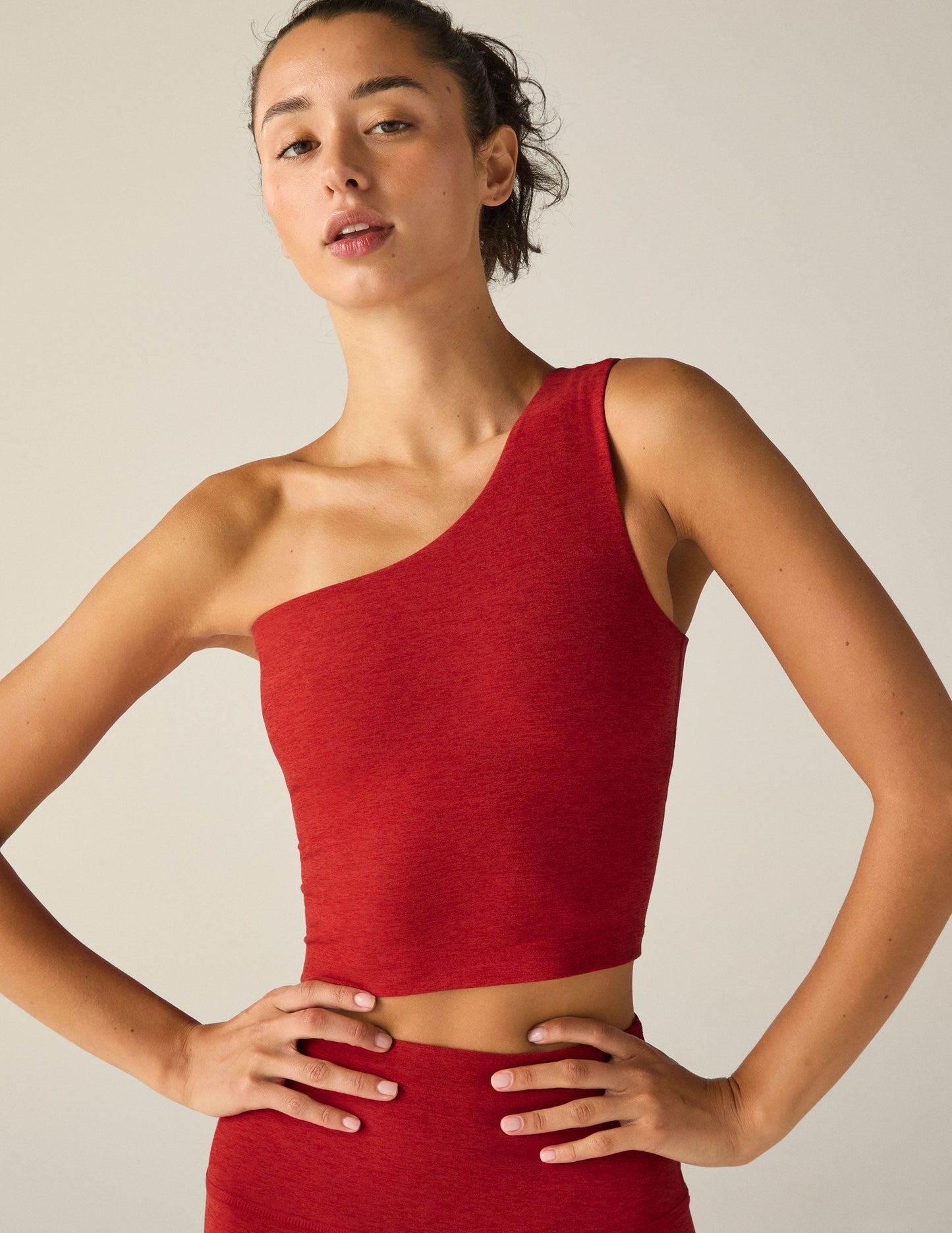 Spacedye Ultra-Soft One-Shoulder Cropped Tank Top Built-in Bra Active Style