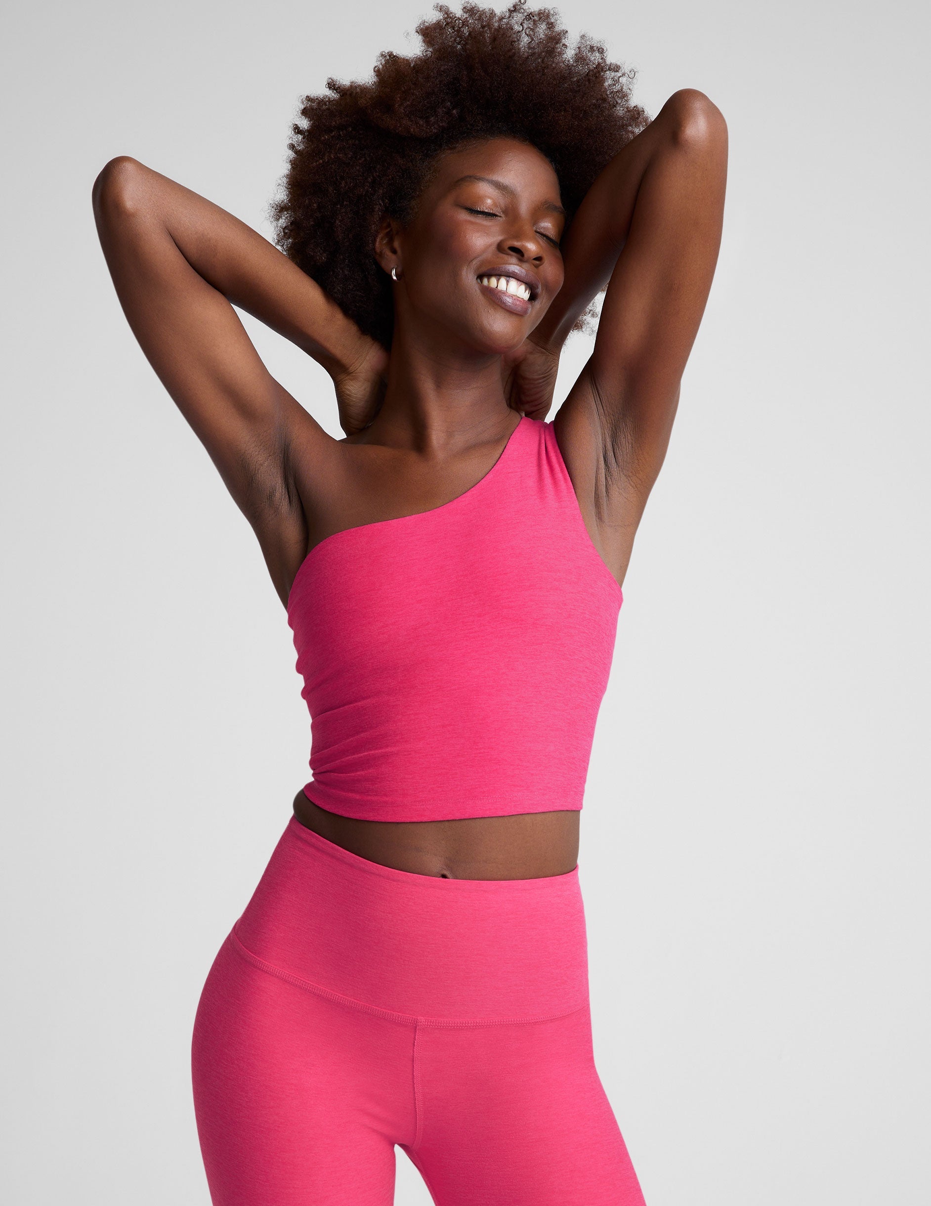 Bold Spacedye Cropped Tank: Asymmetrical One-Shoulder, Built-in Bra, Medium Support
