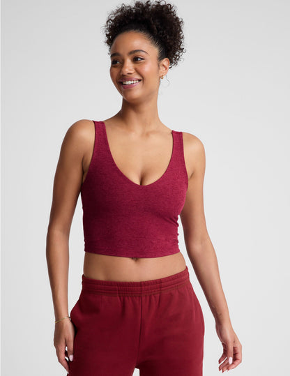 Soft Spacedye V-Neck Cropped Tank Top with Built-in Bra for Women