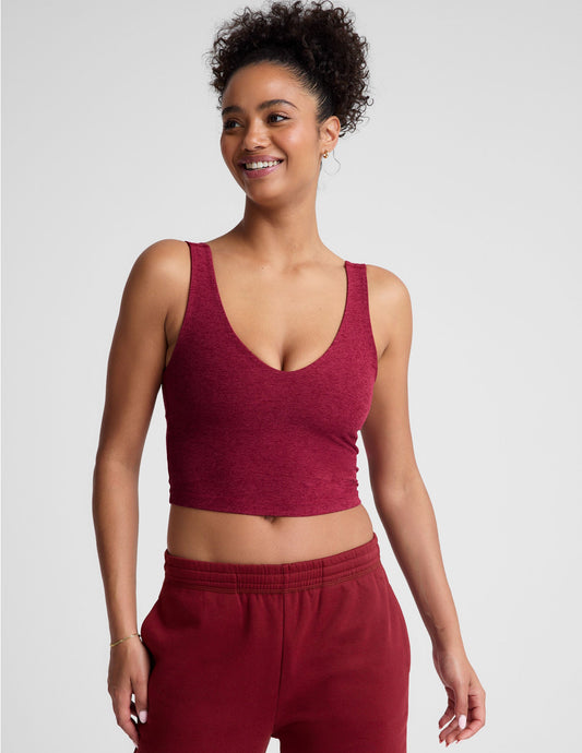 Soft Spacedye V-Neck Cropped Tank Top with Built-in Bra for Women