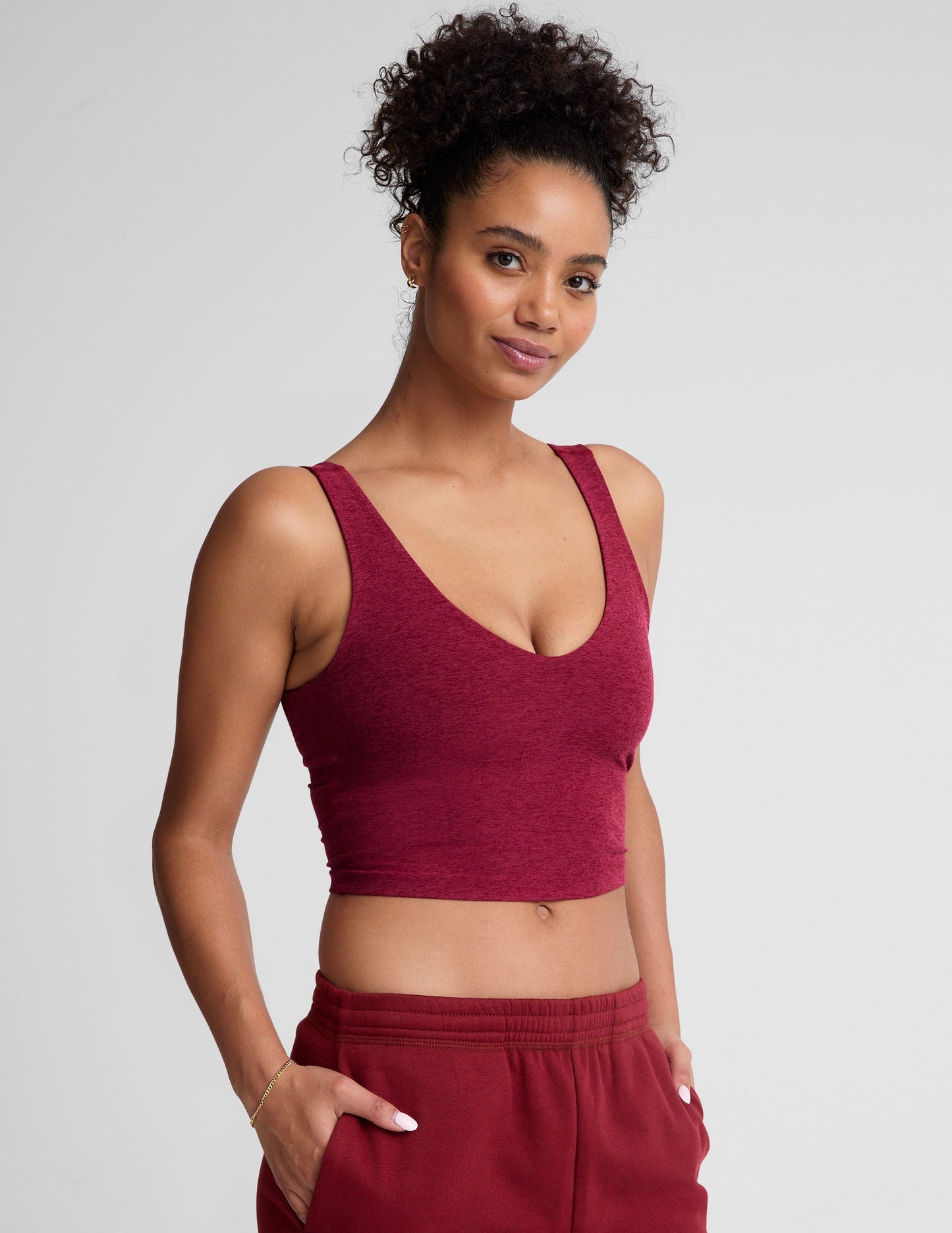 Soft Spacedye V-Neck Cropped Tank Top with Built-in Bra for Women