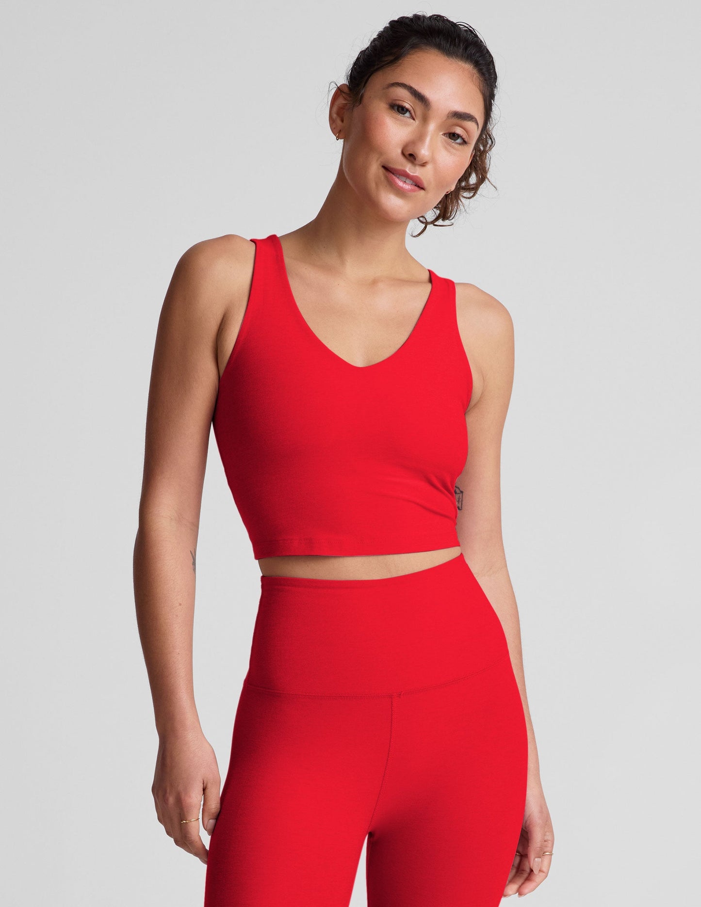 Women's Spacedye V-Neck Cropped Tank Top with Built-in Bra