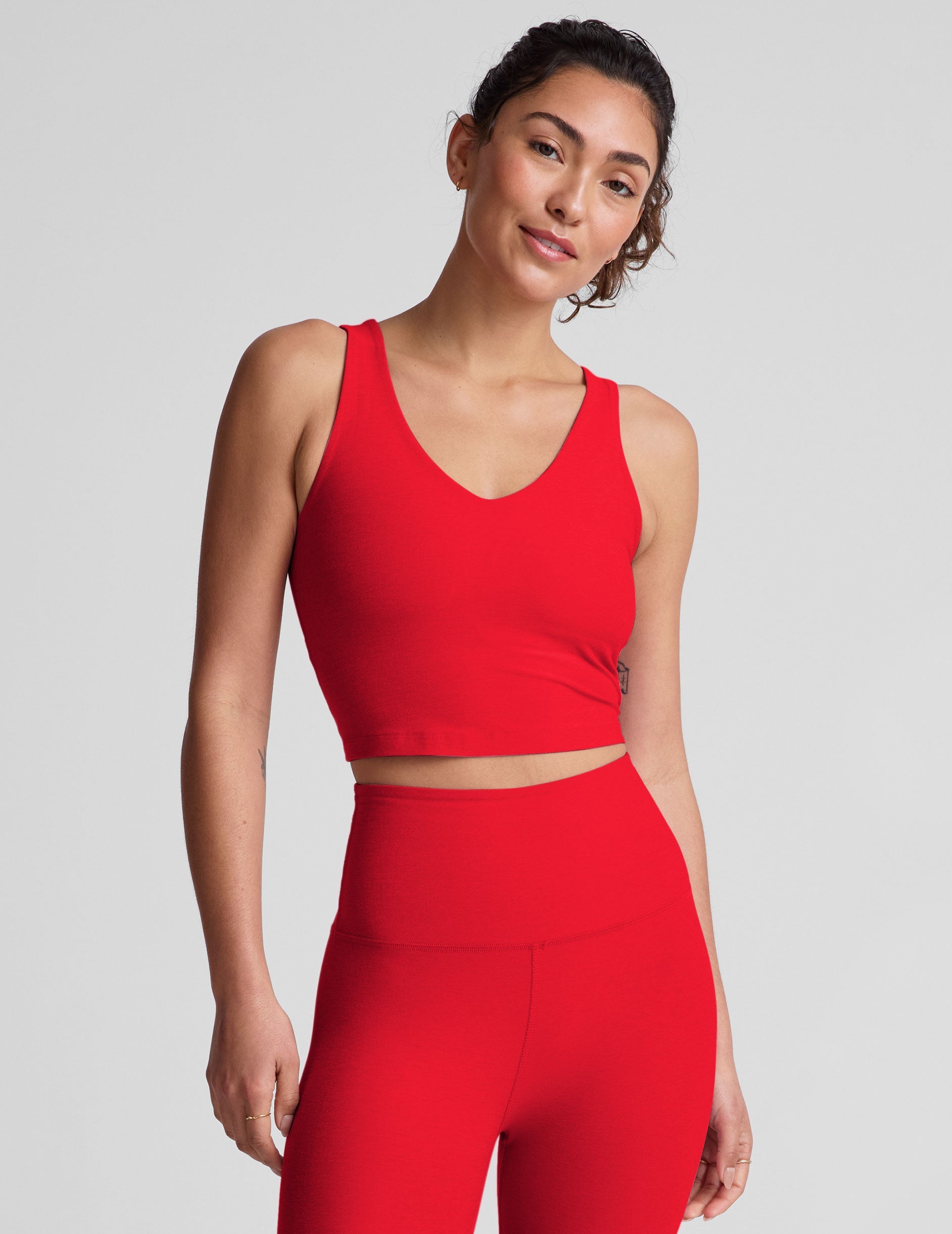 Women's Spacedye V-Neck Cropped Tank Top with Built-in Bra