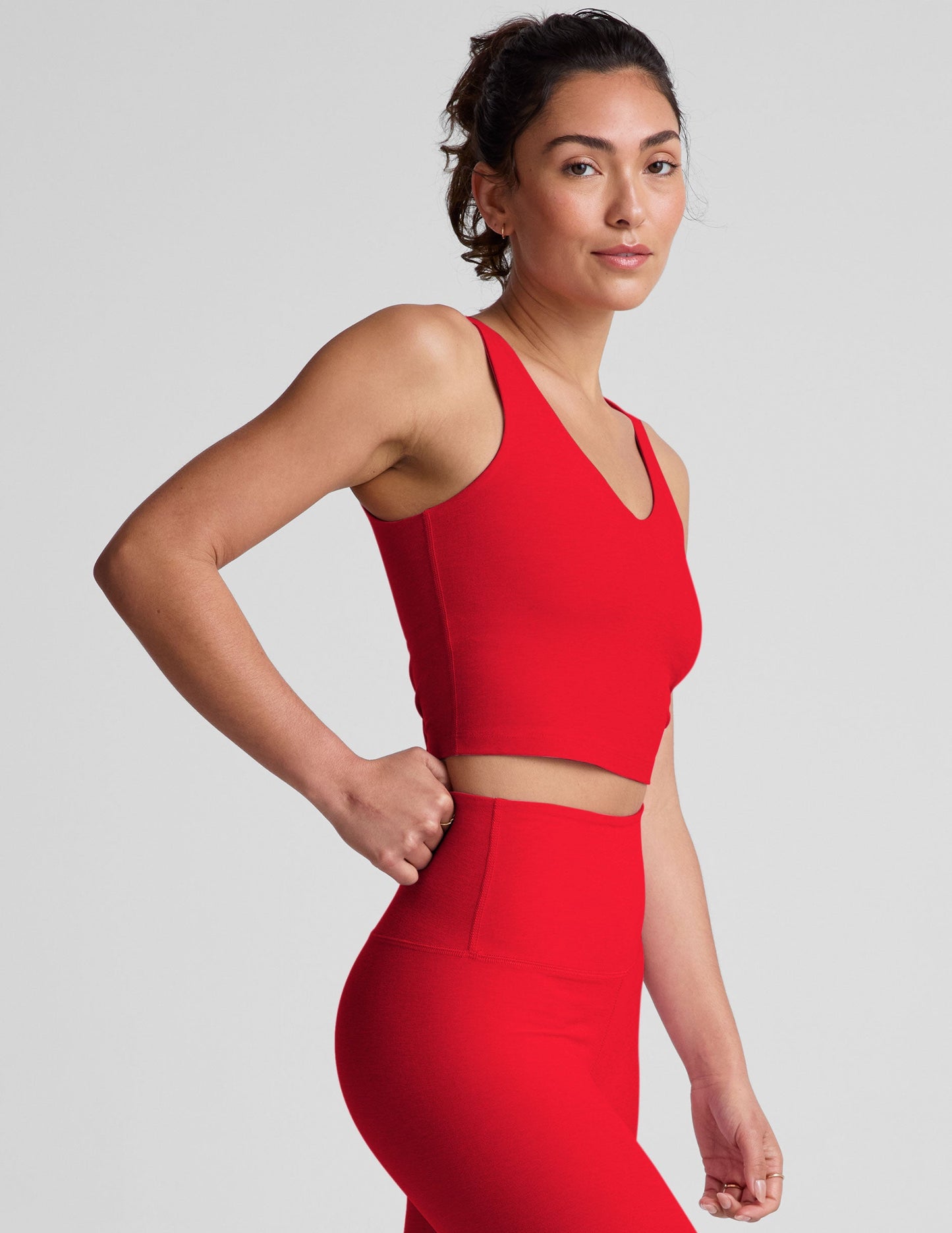 Women's Spacedye V-Neck Cropped Tank Top with Built-in Bra