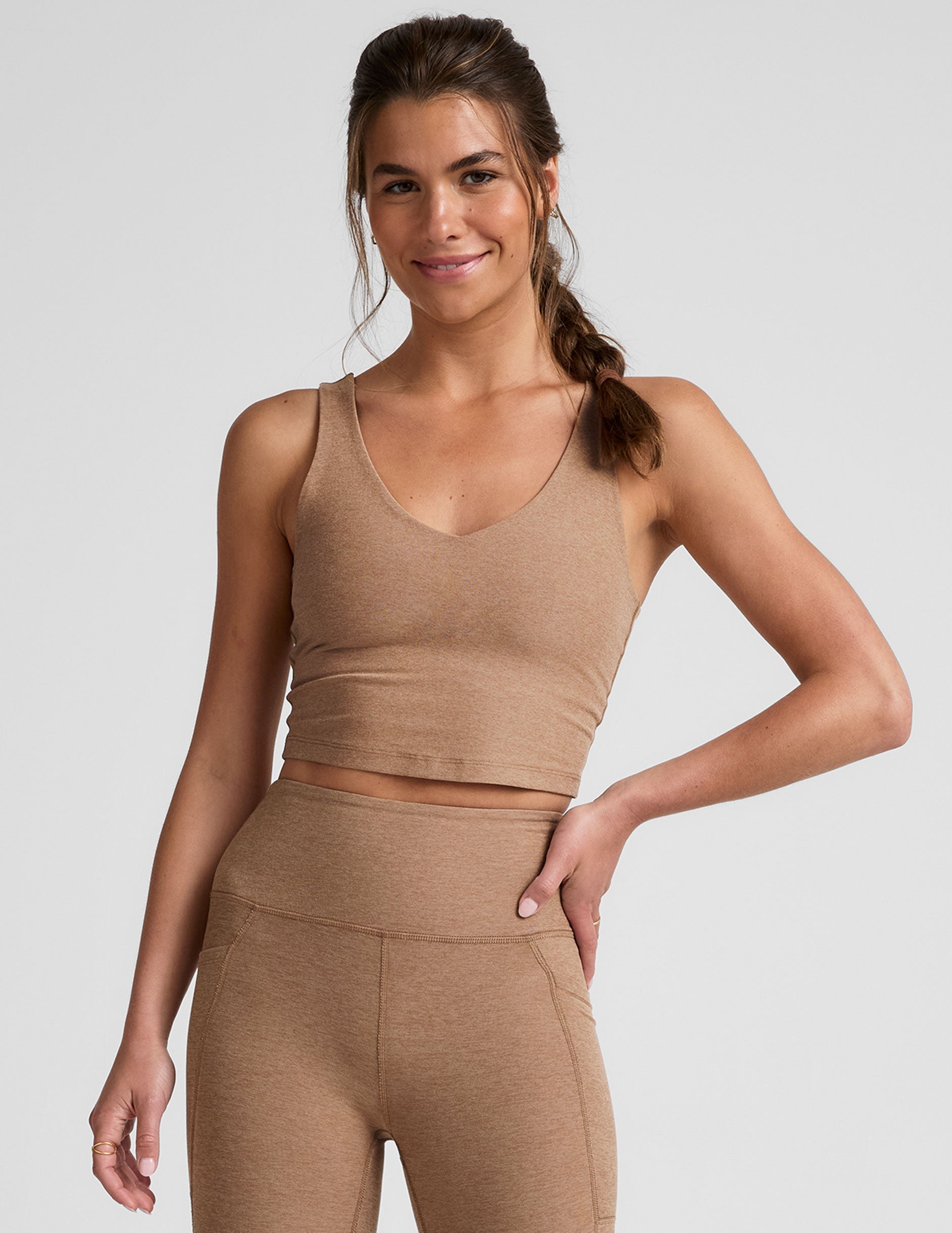 Beyond Yoga Spacedye Fabric V-Neck Cropped Tank Top, Built-in Shelf Bra