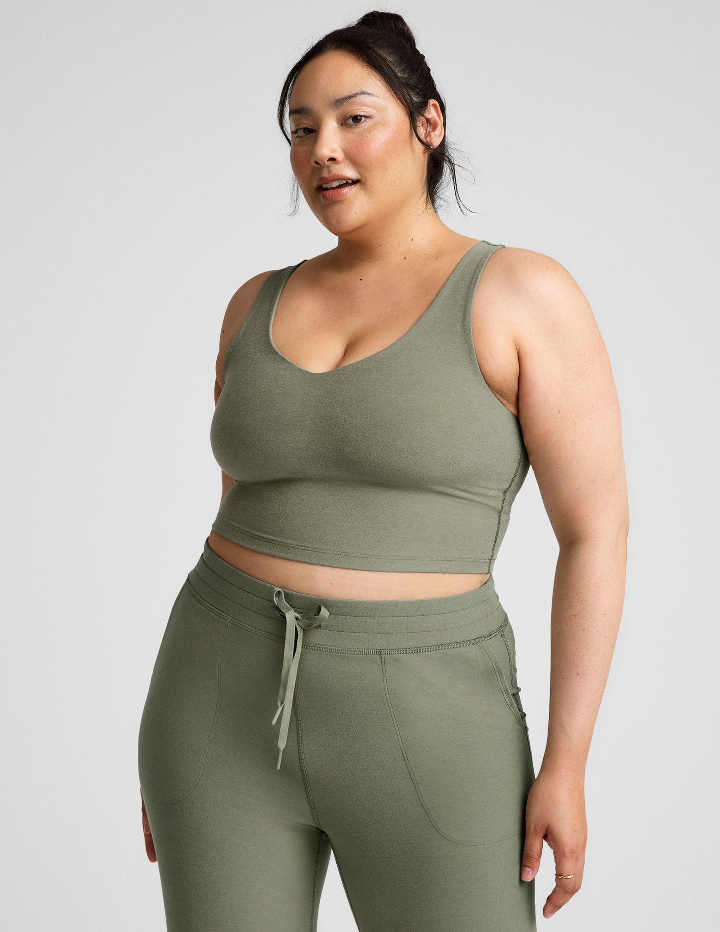 Spacedye V-Neck Cropped Tank, Built-in Bra, Soft Activewear Comfort