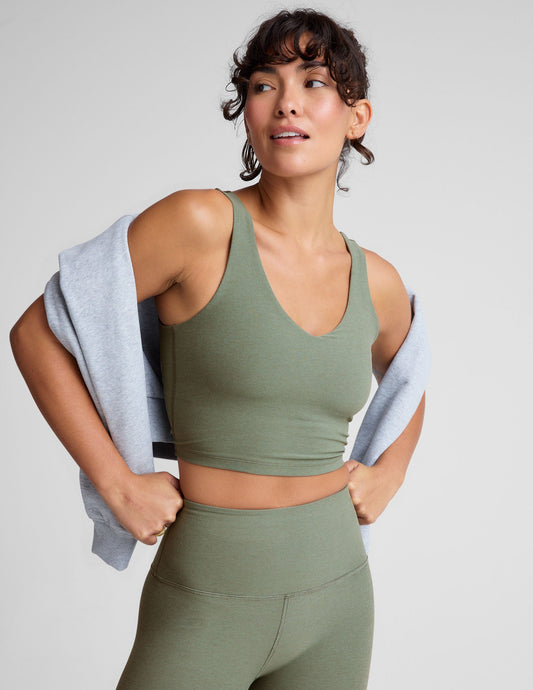 Spacedye V-Neck Cropped Tank, Built-in Bra, Soft Activewear Comfort