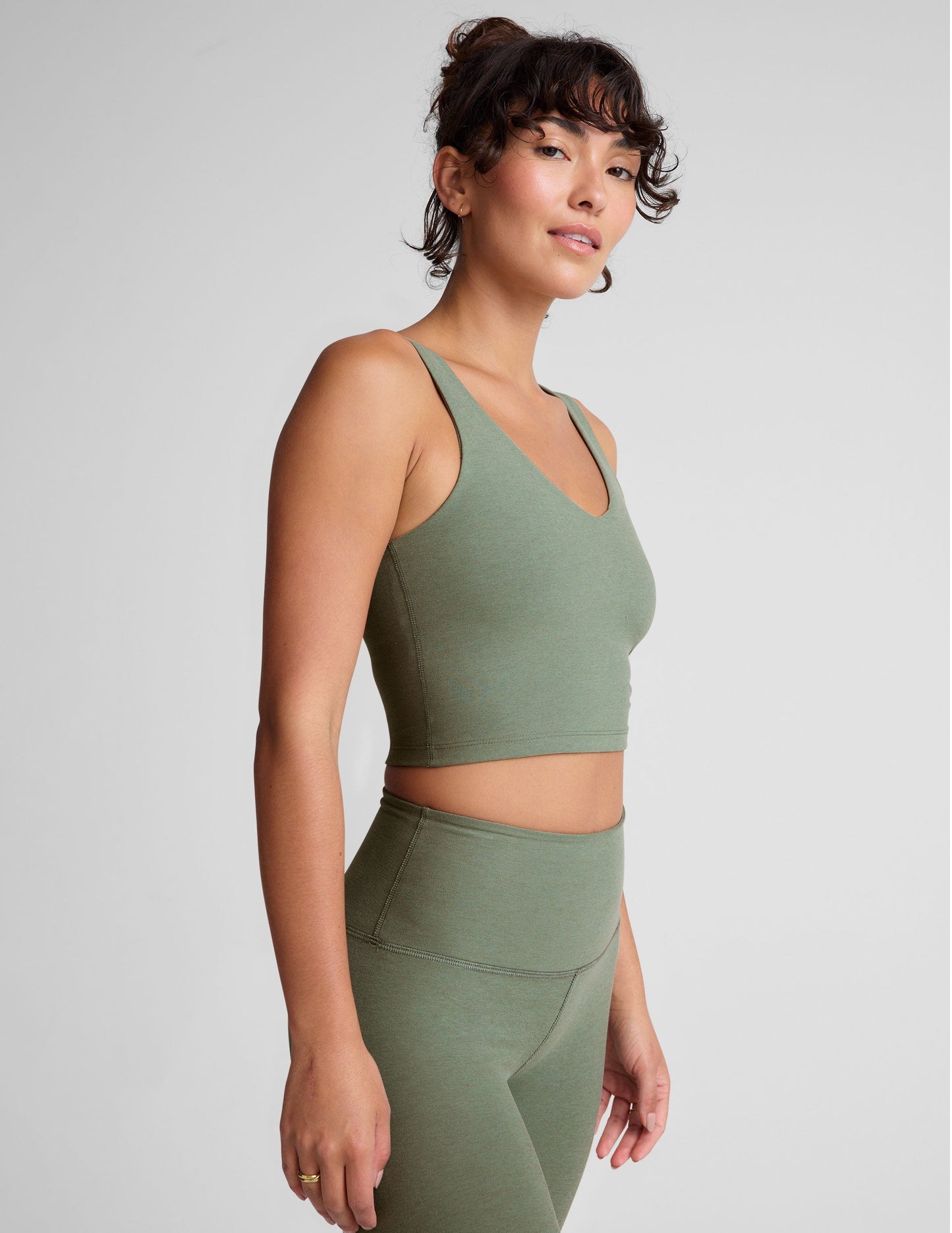 Spacedye V-Neck Cropped Tank, Built-in Bra, Soft Activewear Comfort