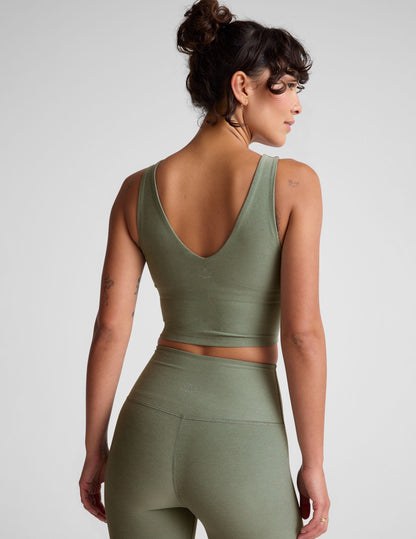 Spacedye V-Neck Cropped Tank, Built-in Bra, Soft Activewear Comfort