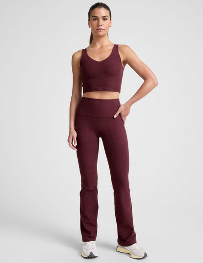 Luxurious Spacedye Cropped Tank Top: Soft V-Neck, Built-in Bra, Burgundy Heather