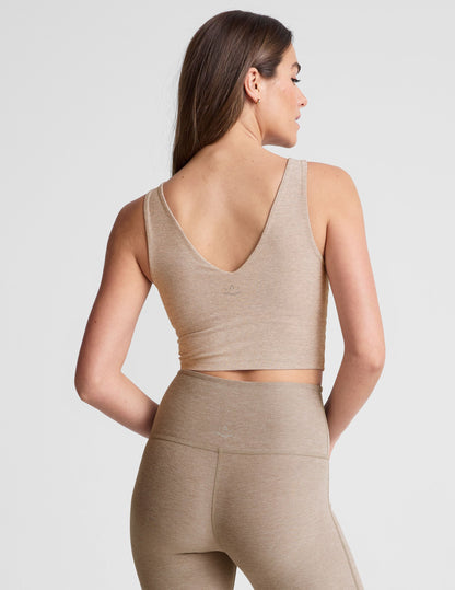 Ultra-Soft Spacedye Cropped Tank Top with V-Neck and Built-In Bra