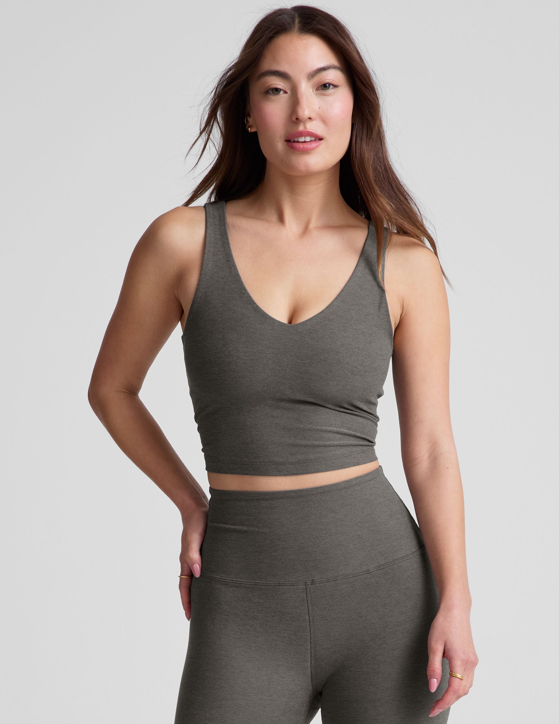 Spacedye Cropped V-Neck Tank: Built-in Bra, Soft, Versatile Active Comfort