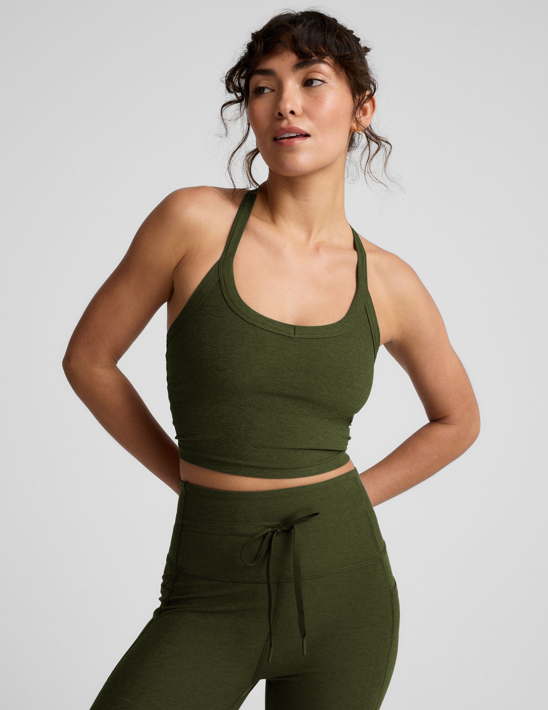 Buttery Soft Spacedye Cropped Racerback Tank Top with Built-In Bra