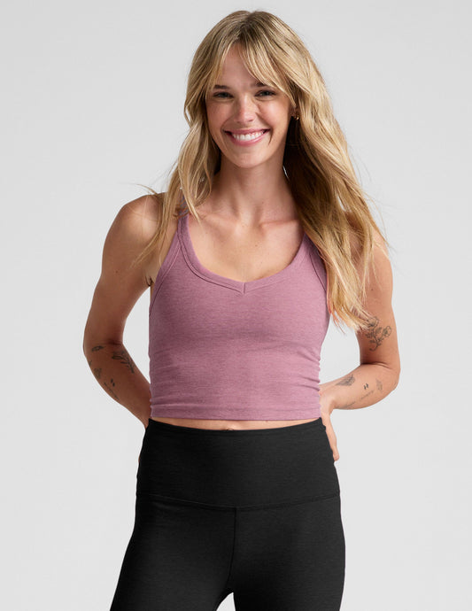 Buttery Soft Spacedye Cropped V-Neck Tank Top with Racerback Design