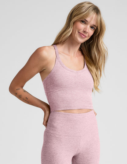 Ultra-Soft Spacedye V-Neck Cropped Tank Top, Racerback, Built-In Bra