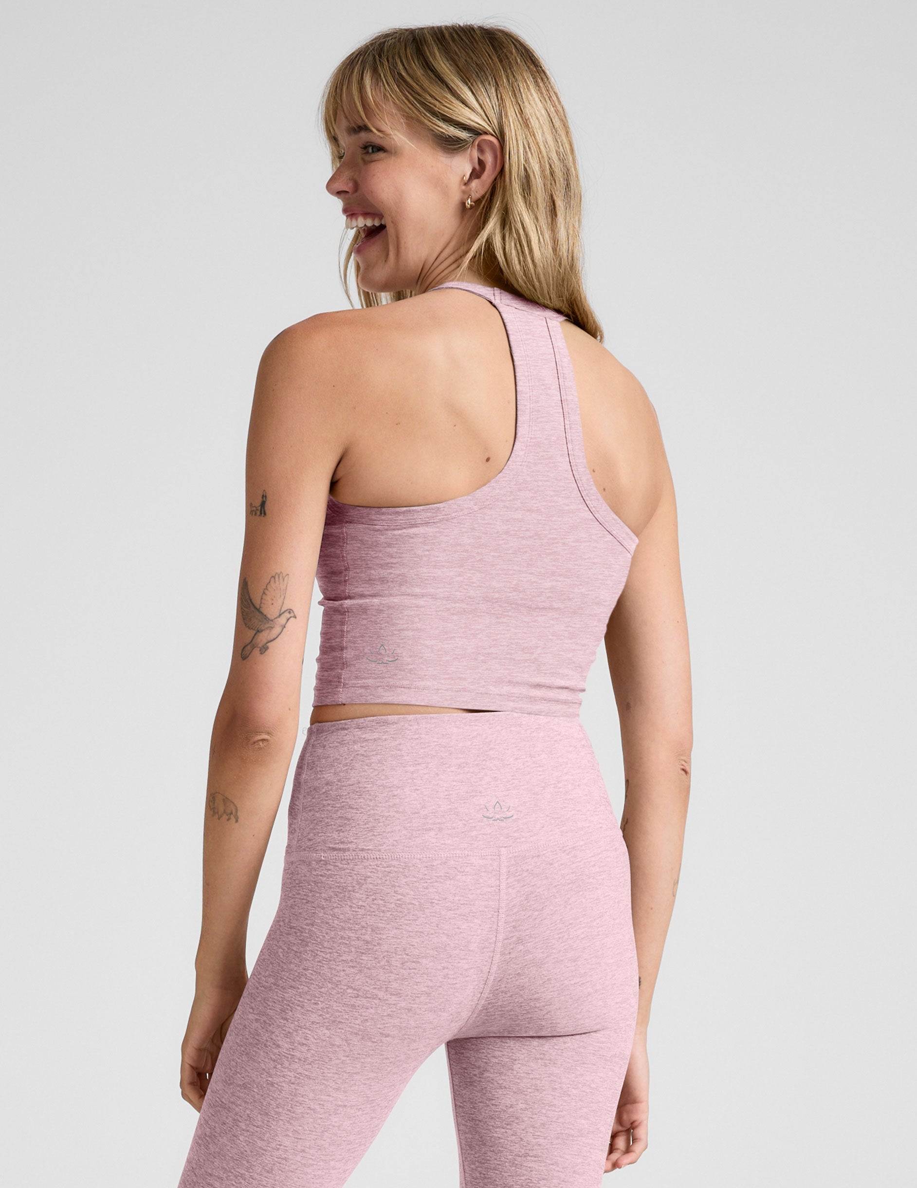 Ultra-Soft Spacedye V-Neck Cropped Tank Top, Racerback, Built-In Bra