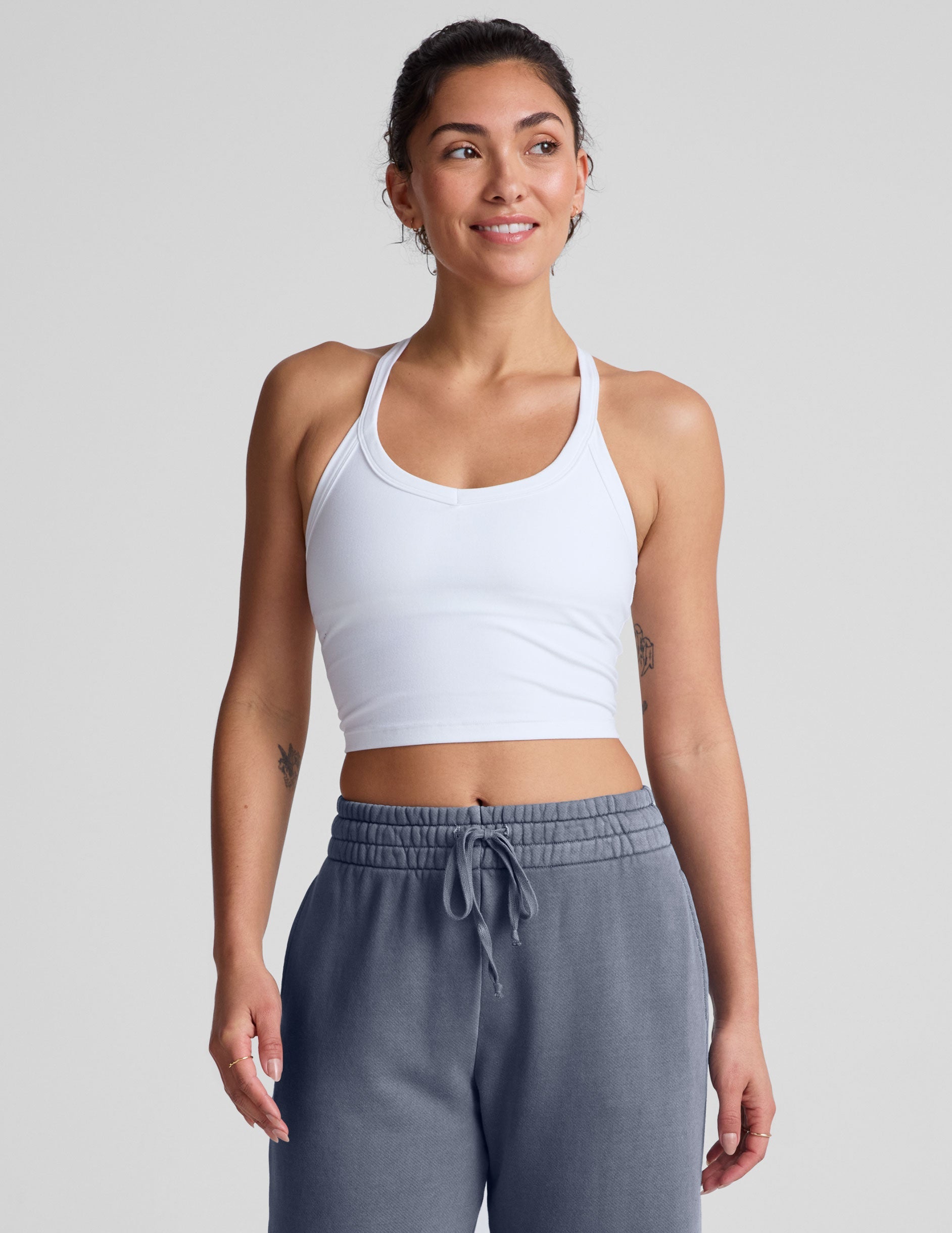 Beyond Yoga Spacedye Cloud White Cropped Tank Top with Built-in Bra