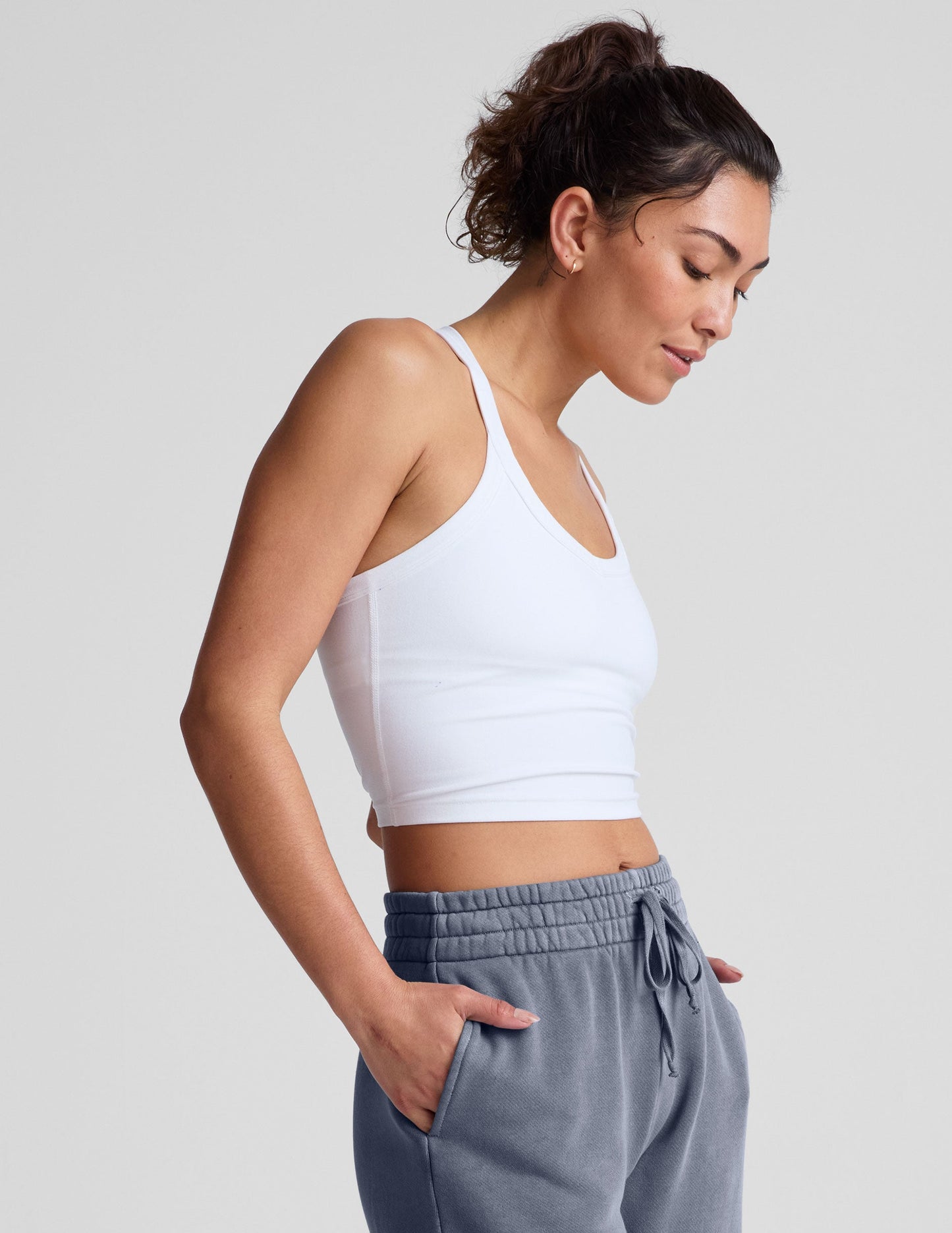 Beyond Yoga Spacedye Cloud White Cropped Tank Top with Built-in Bra