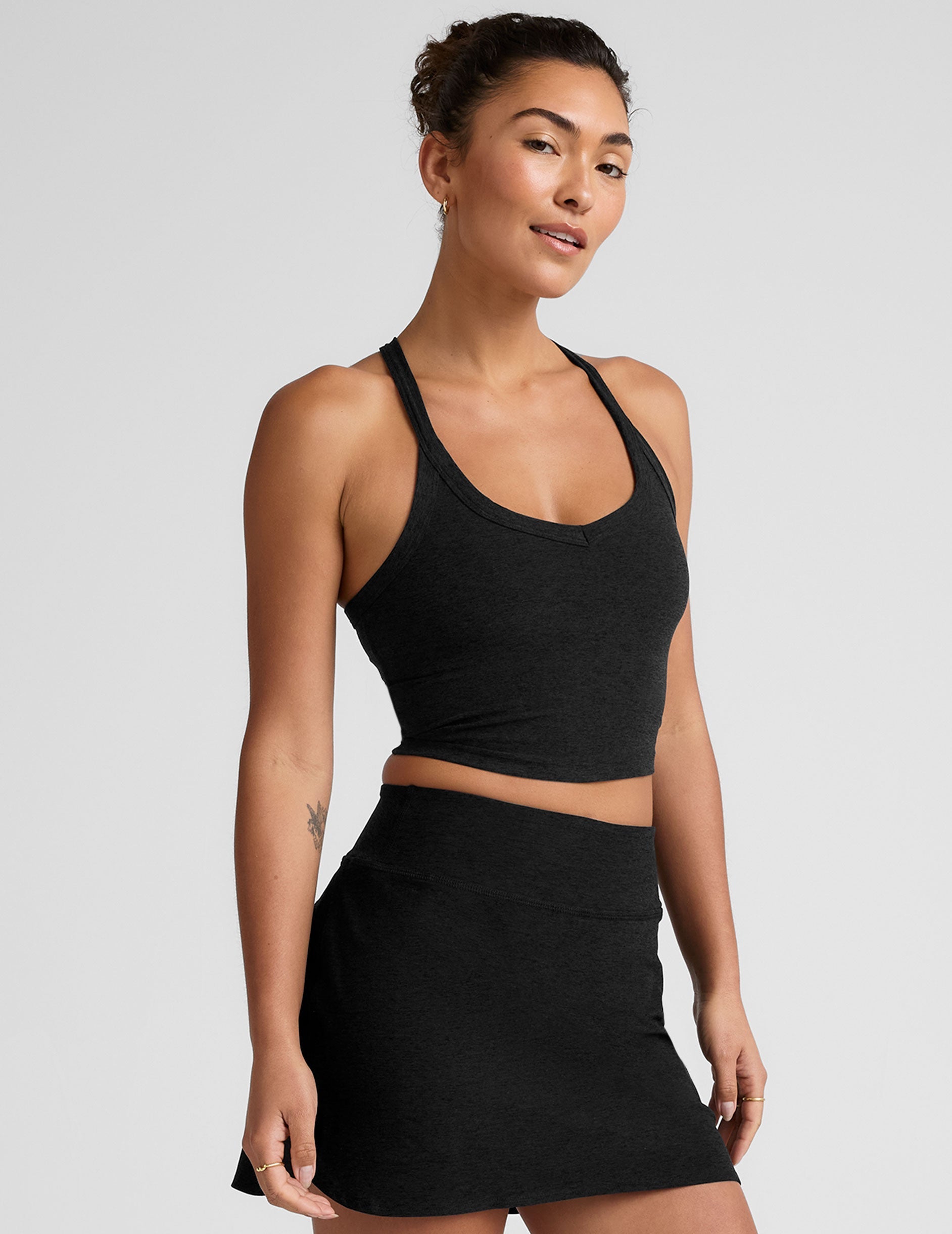Buttery Soft Spacedye Cropped V-Neck Tank Top with Built-In Bra