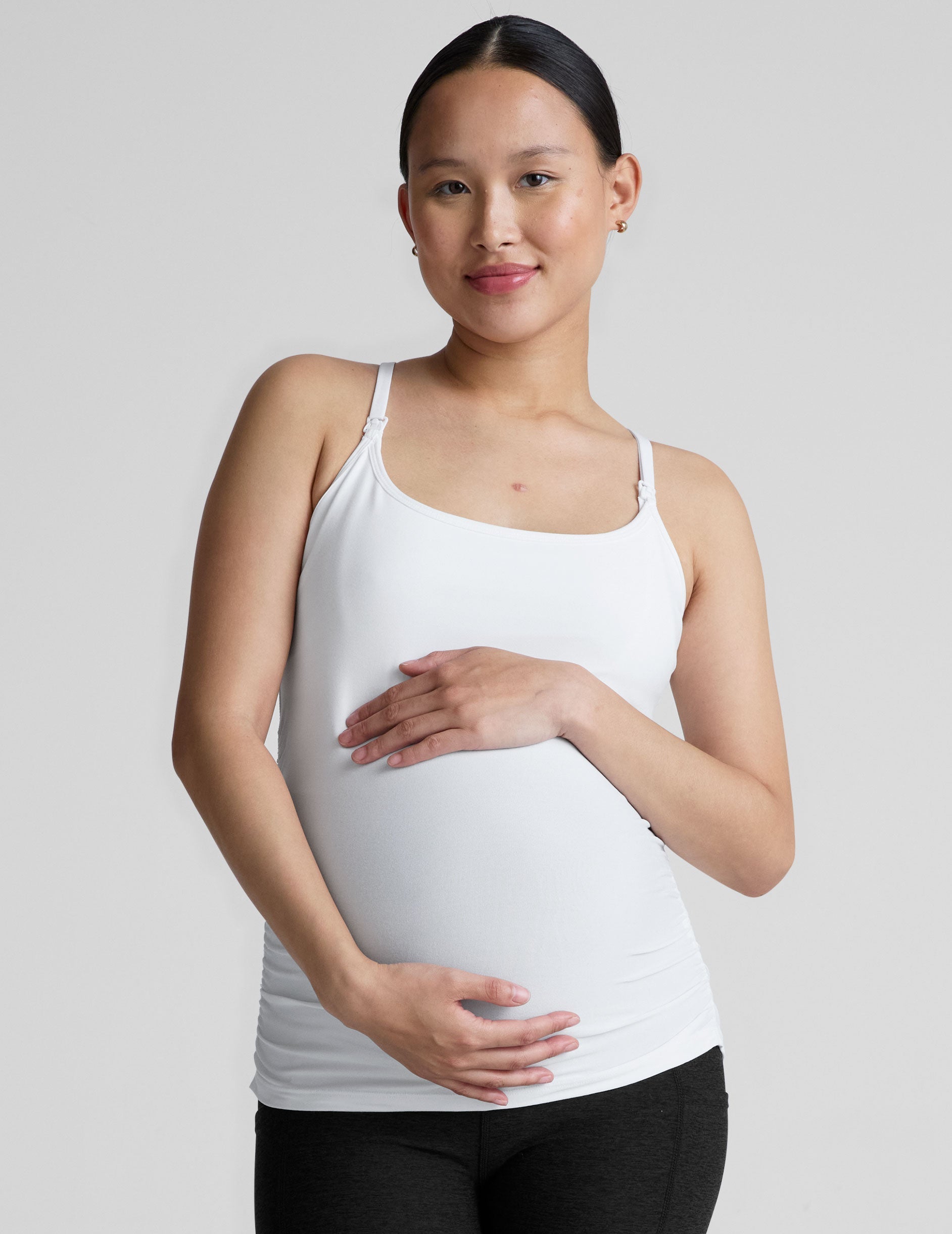 Soft Spacedye Maternity Nursing Tank Top Adjustable Straps Ruched Sides Comfort