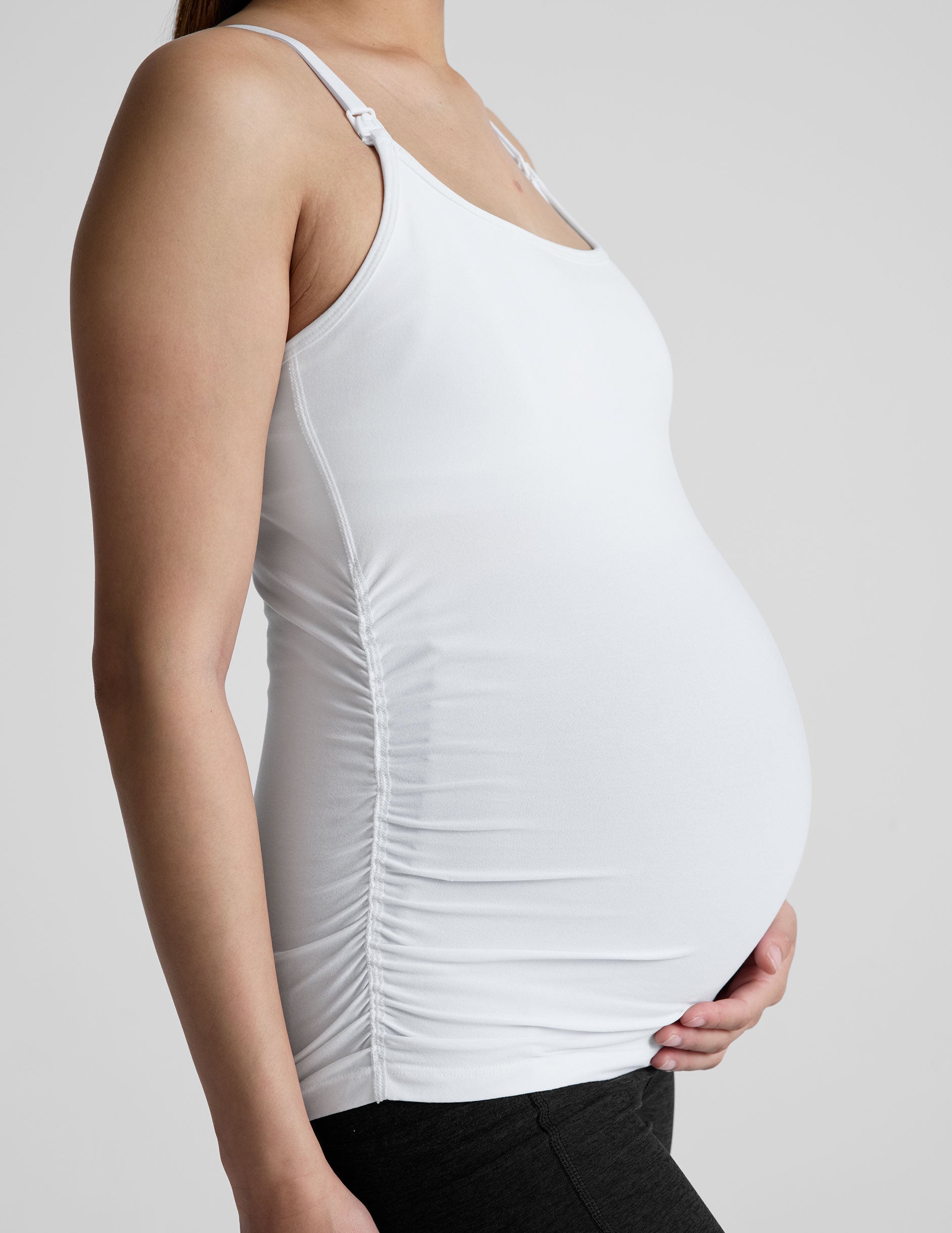 Soft Spacedye Maternity Nursing Tank Top Adjustable Straps Ruched Sides Comfort