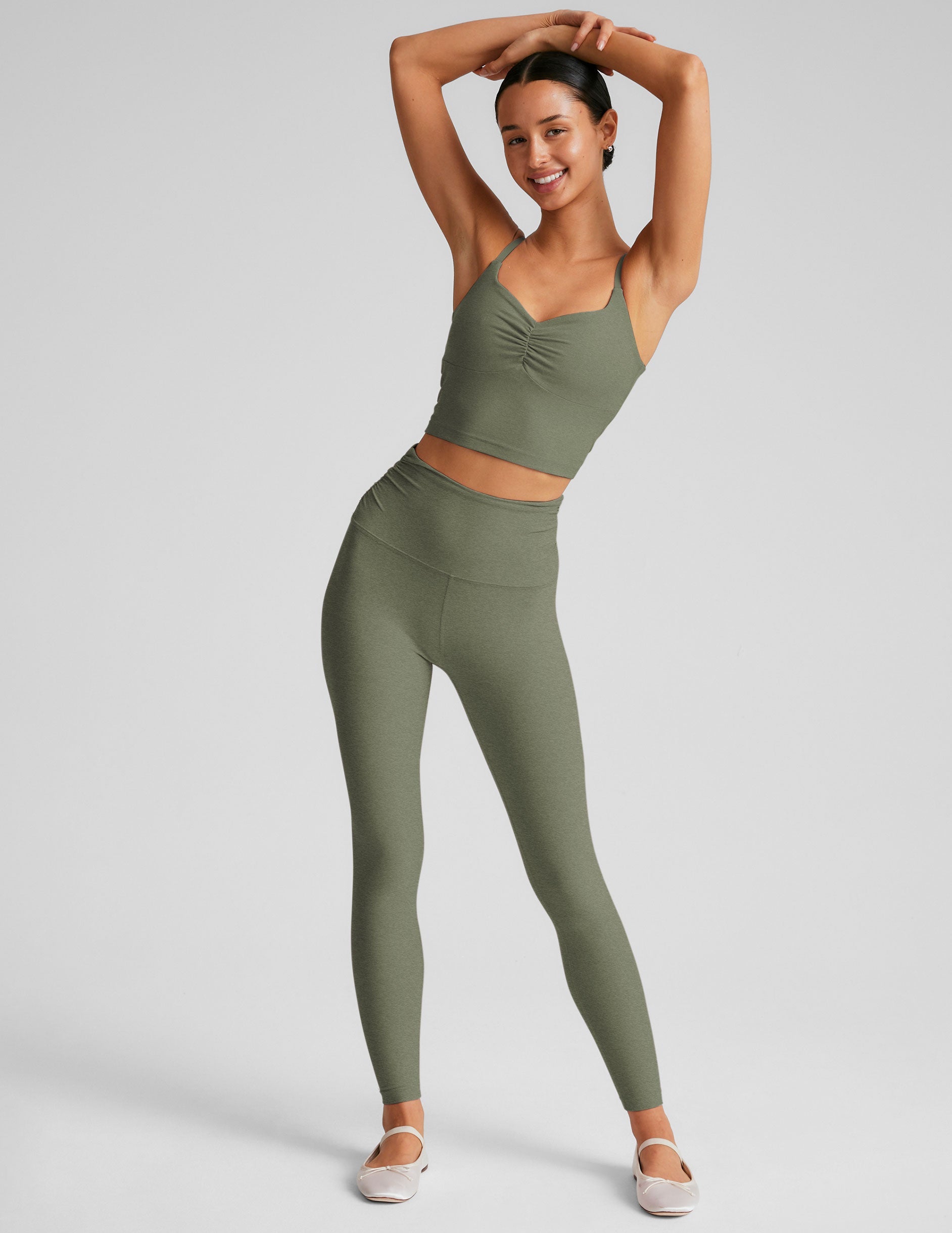 Spacedye Barre Shirred Cropped Tank with Built-in Bra and Adjustable Straps
