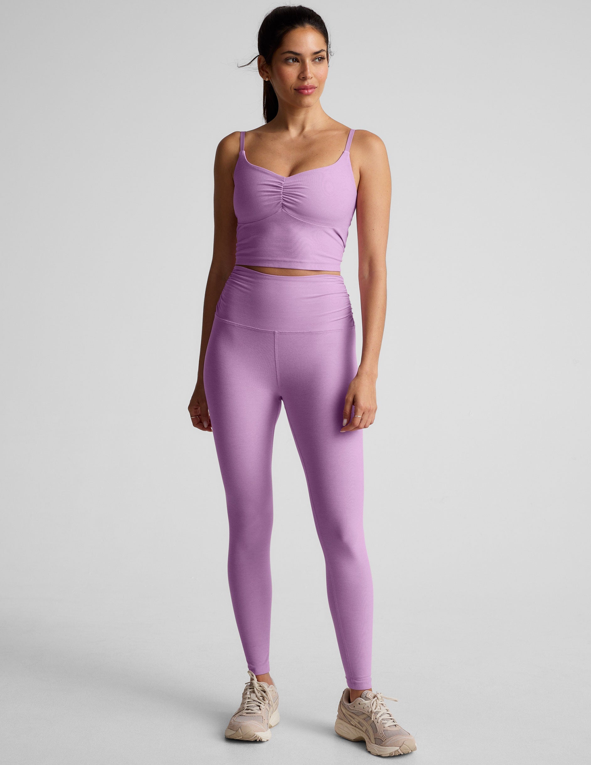 Spacedye Shirred Cropped Tank with Built-in Bra for Barre & Yoga
