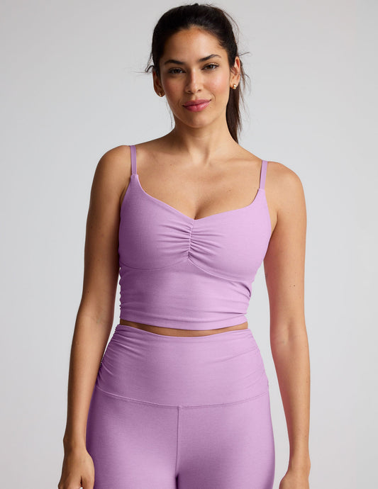 Spacedye Shirred Cropped Tank with Built-in Bra for Barre & Yoga